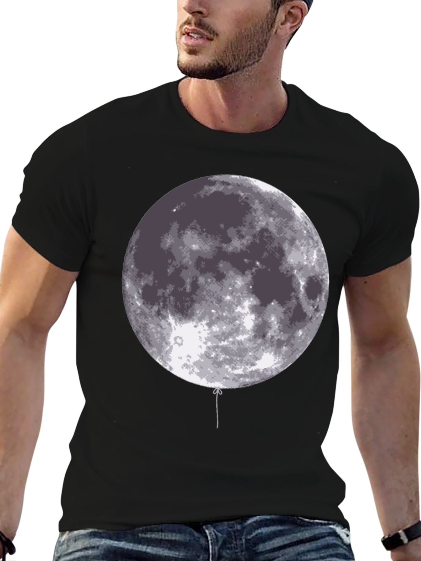 Moon Balloon Graphic Black T-Shirt