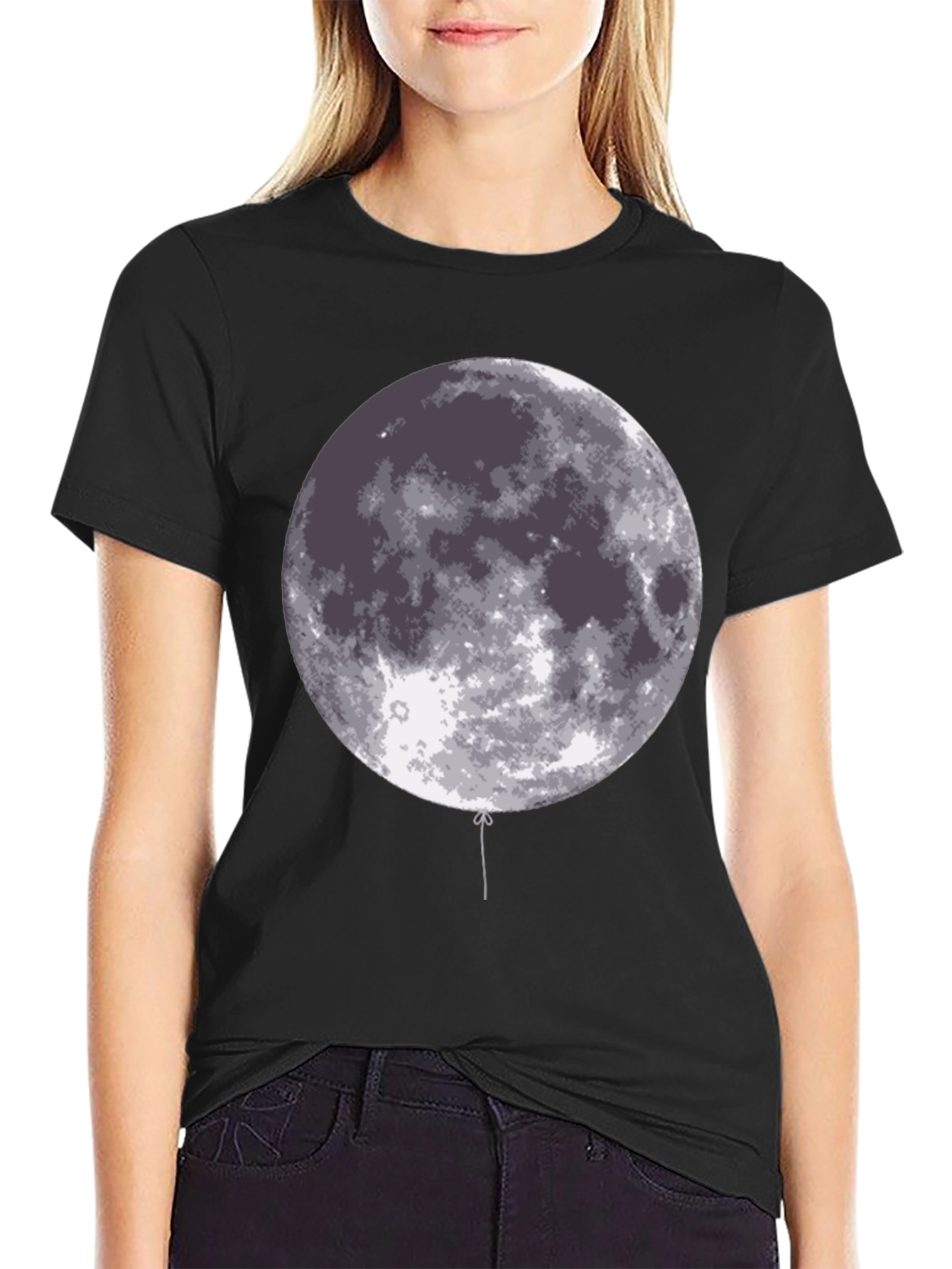 Moon Balloon Graphic Black T-Shirt