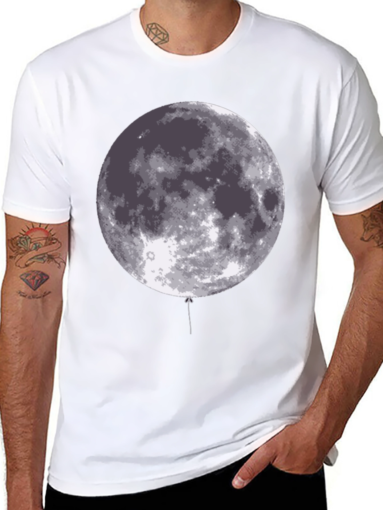 Moon Balloon Graphic Black T-Shirt