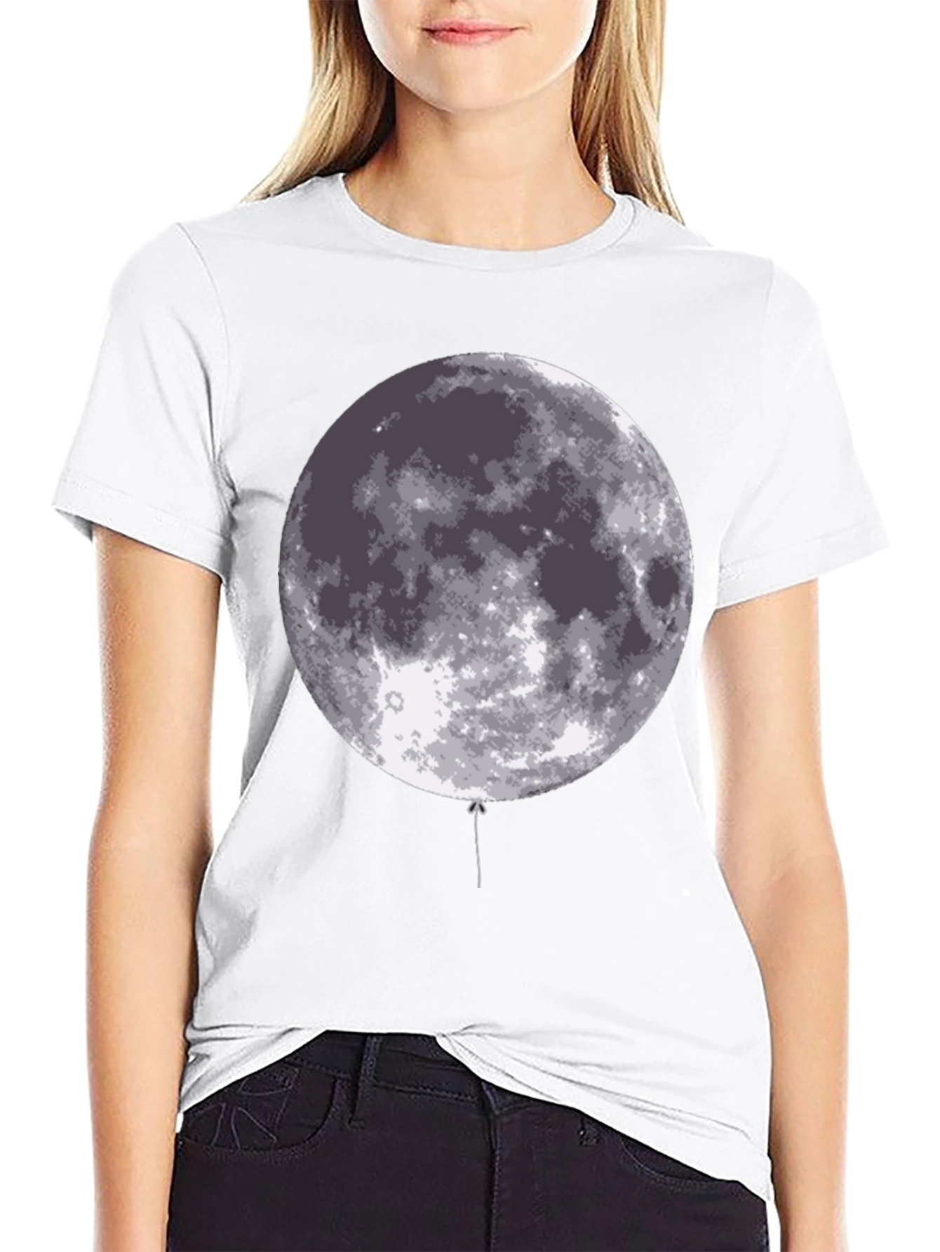 Moon Balloon Graphic Black T-Shirt
