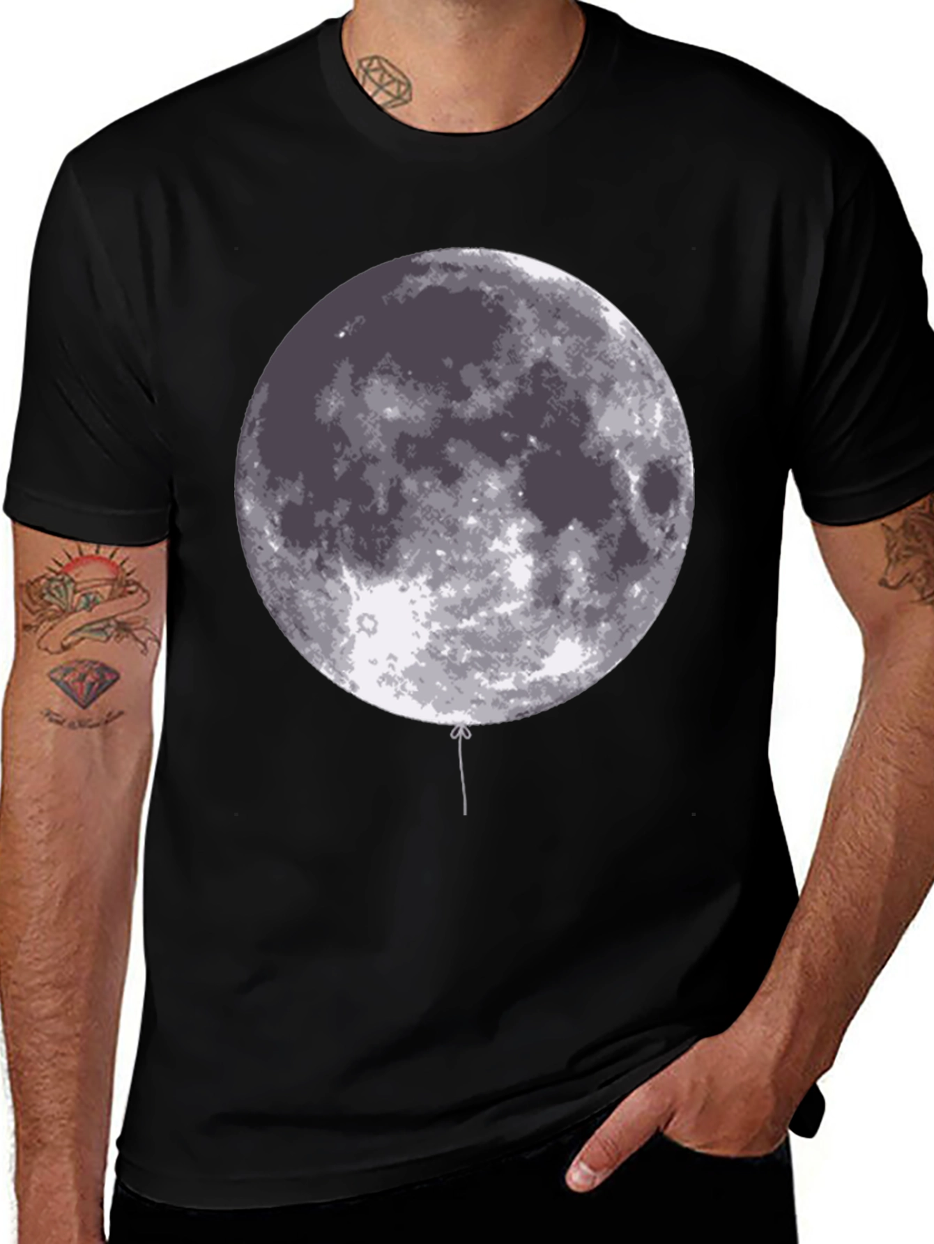 Moon Balloon Graphic Black T-Shirt