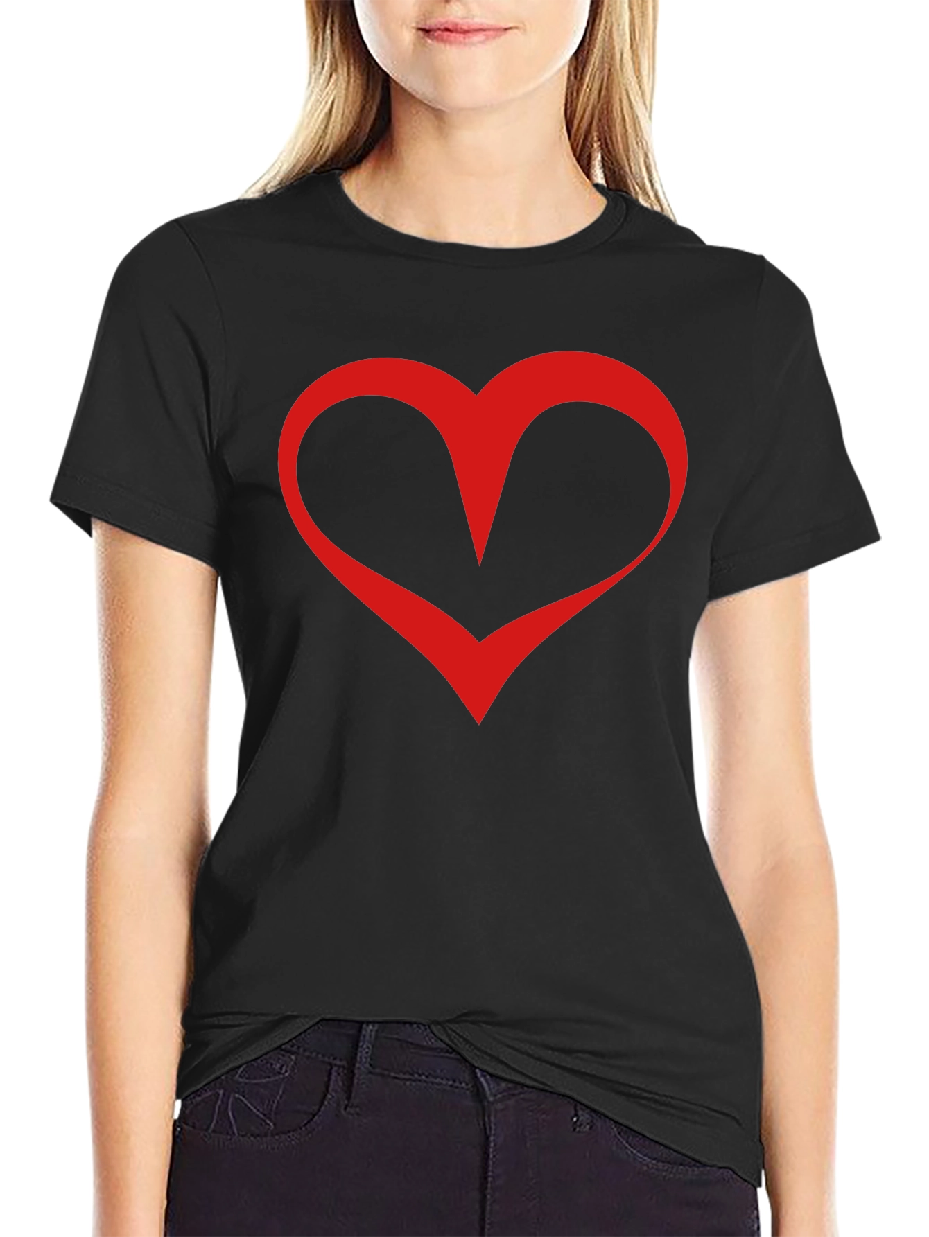Black T-Shirt with Red Heart Graphic