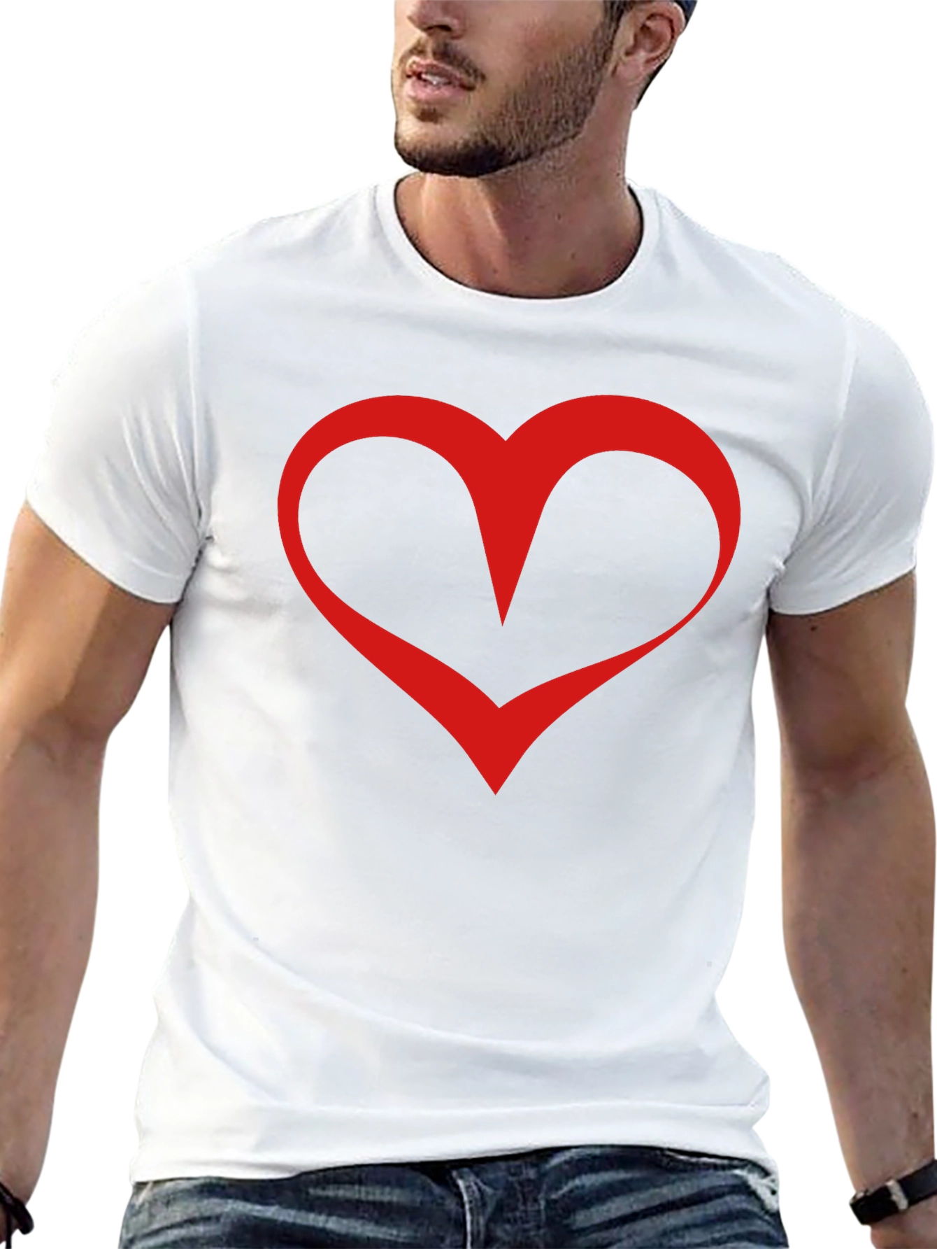 Black T-Shirt with Red Heart Graphic