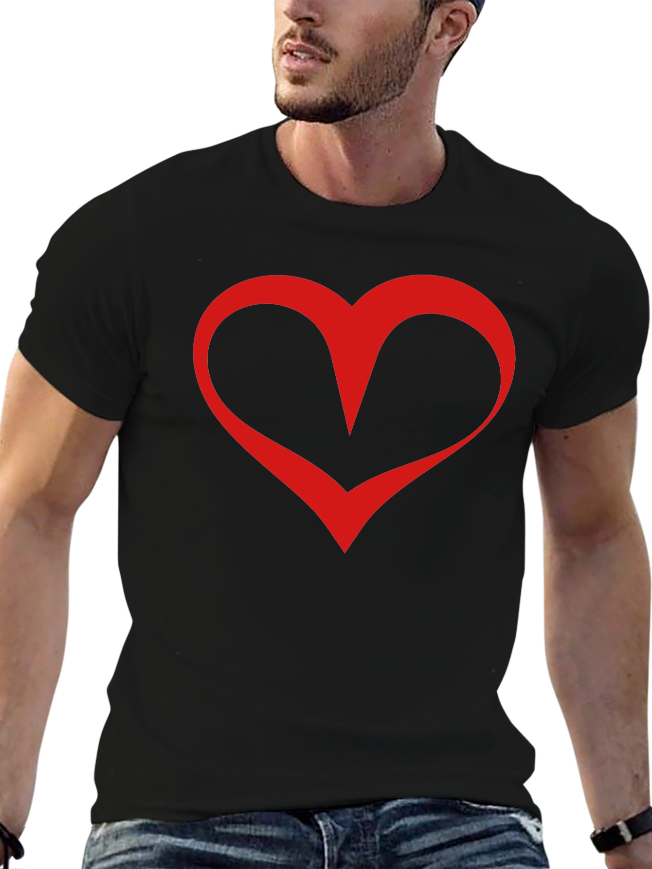 Black T-Shirt with Red Heart Graphic