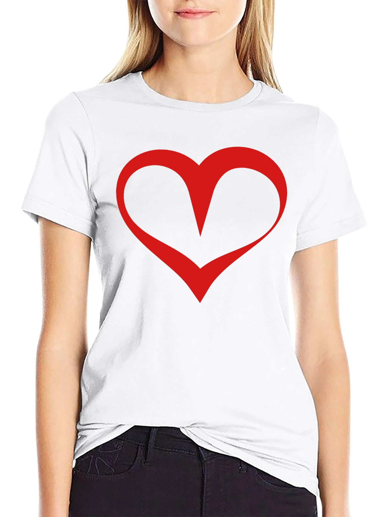 Black T-Shirt with Red Heart Graphic