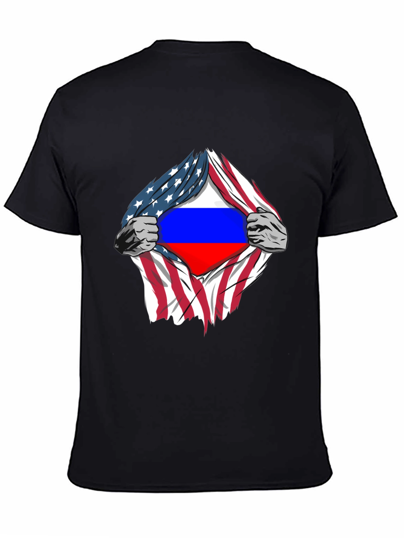 USA Flag Ripped to Reveal Russian Flag T-Shirt
