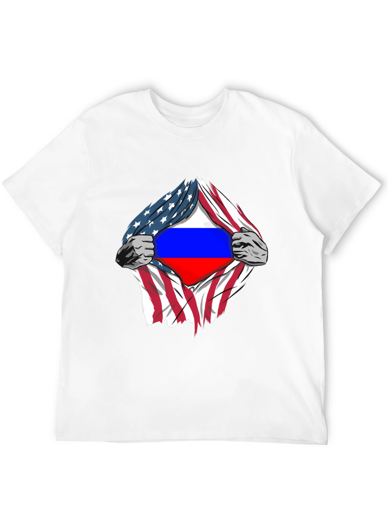 USA Flag Ripped to Reveal Russian Flag T-Shirt