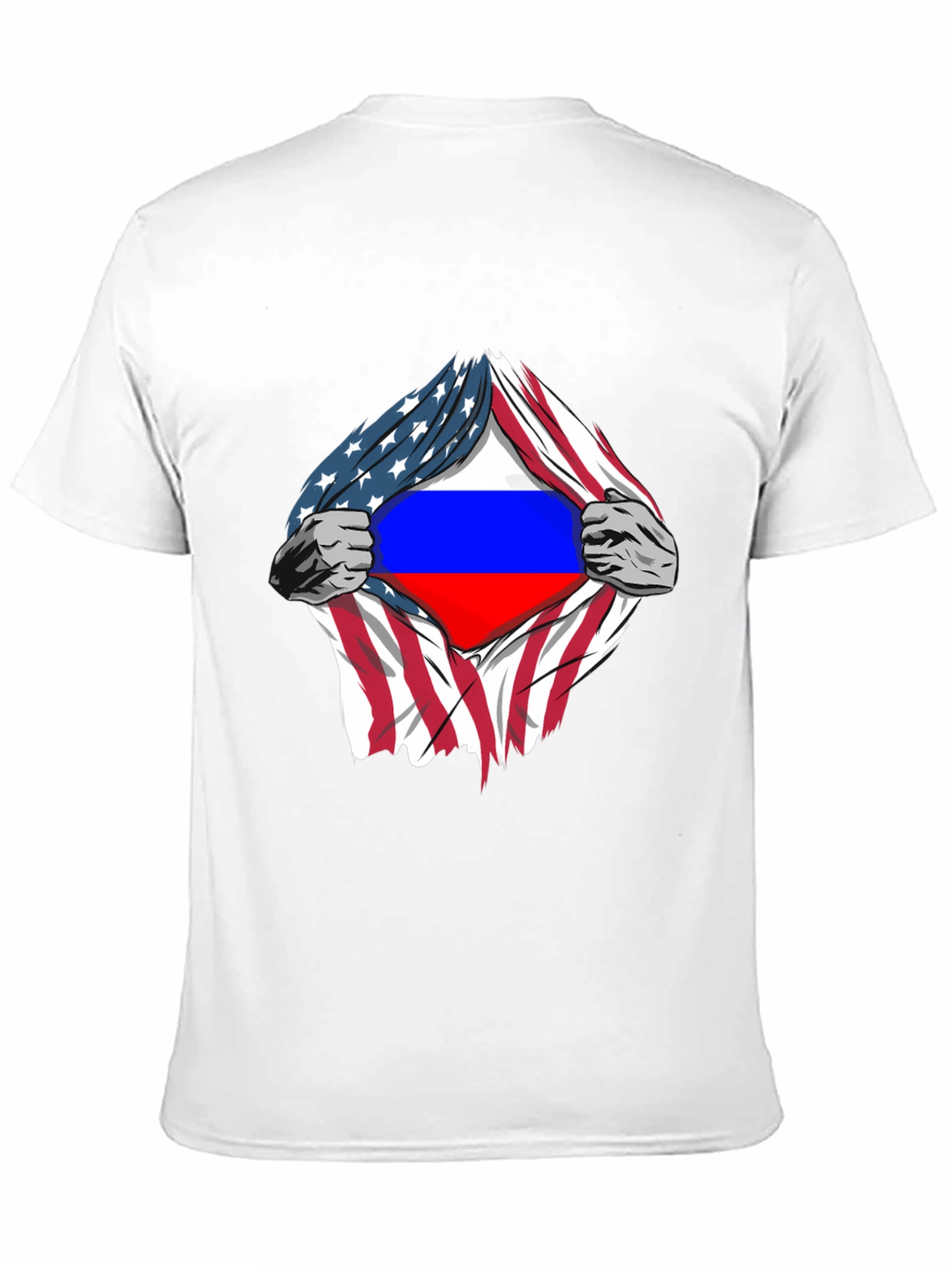 USA Flag Ripped to Reveal Russian Flag T-Shirt