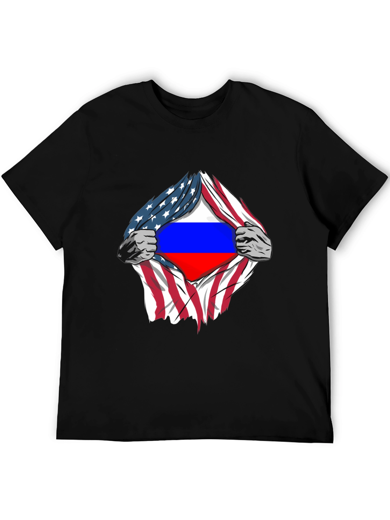 USA Flag Ripped to Reveal Russian Flag T-Shirt
