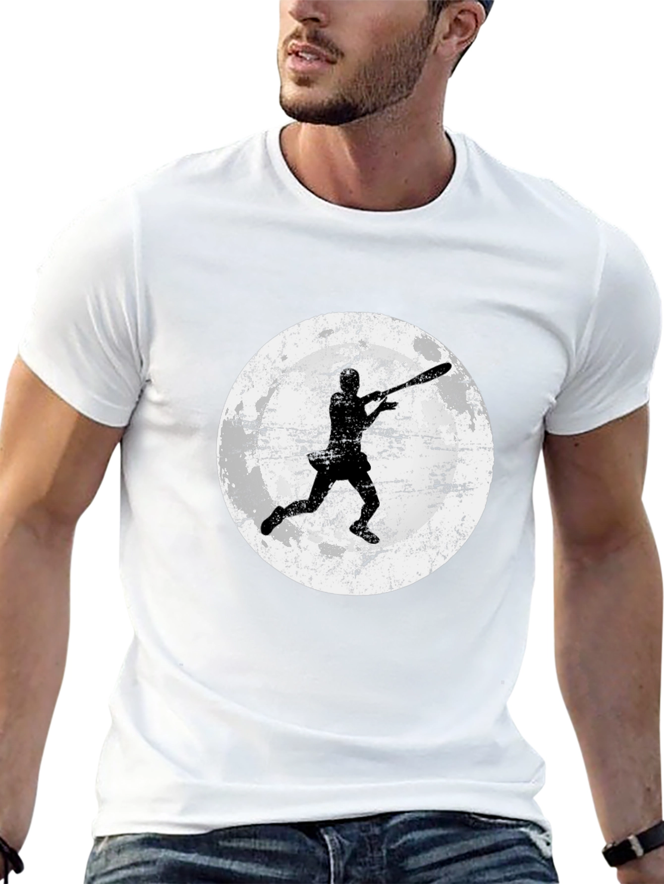 Baseball Moon Graphic Tee - Black Cotton Shirt
