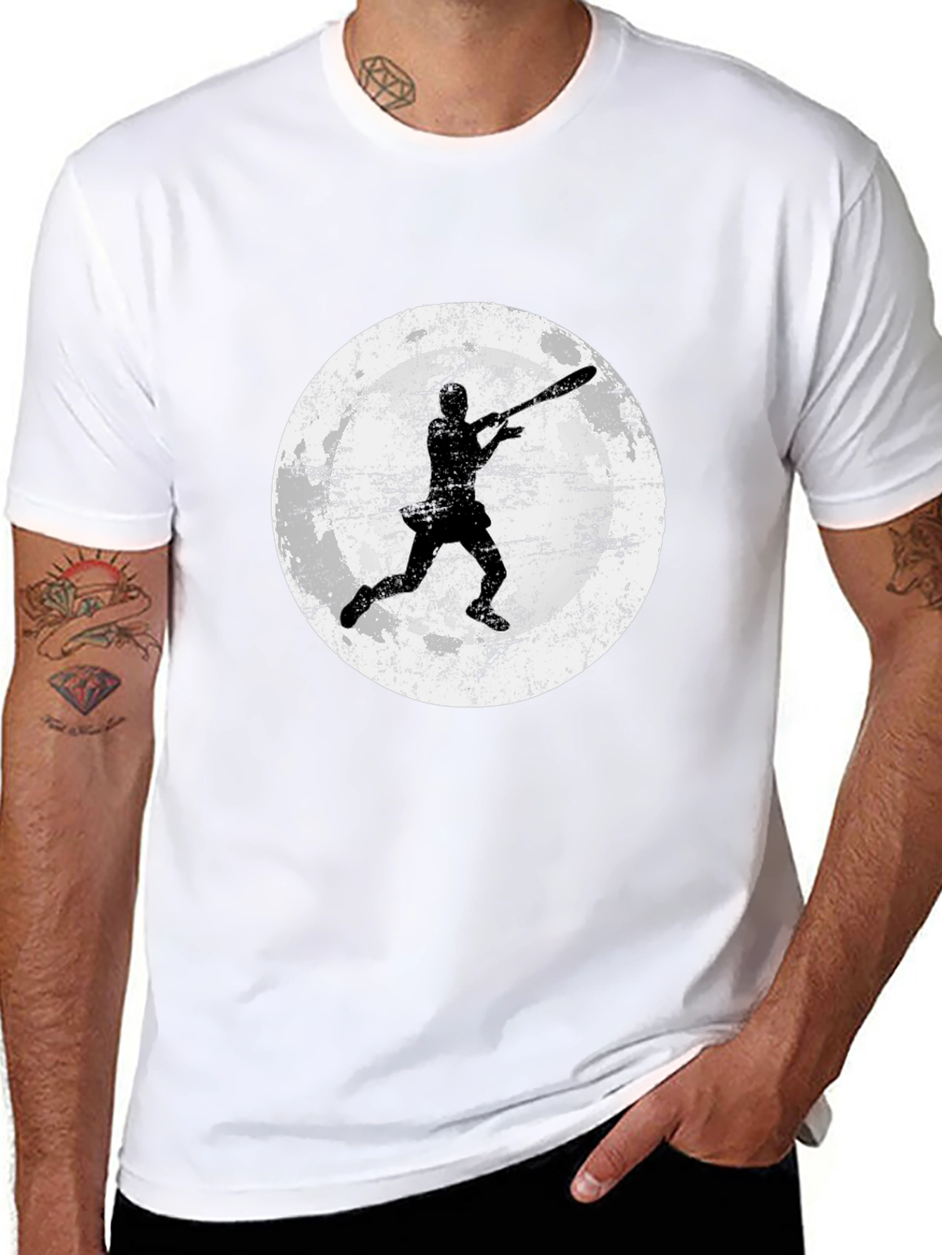 Baseball Moon Graphic Tee - Black Cotton Shirt