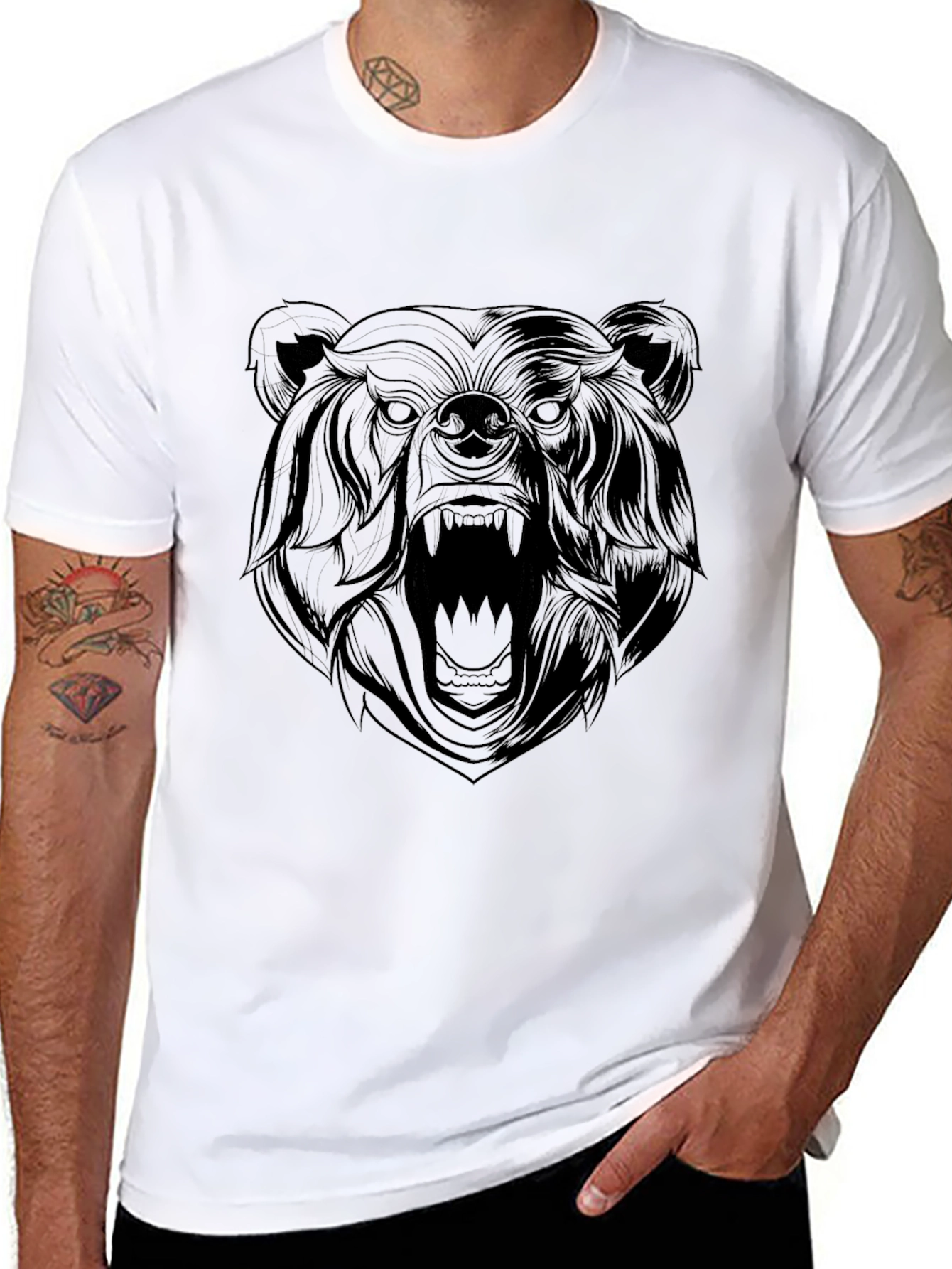 Mens Black Graphic Tee - Roaring Bear Design