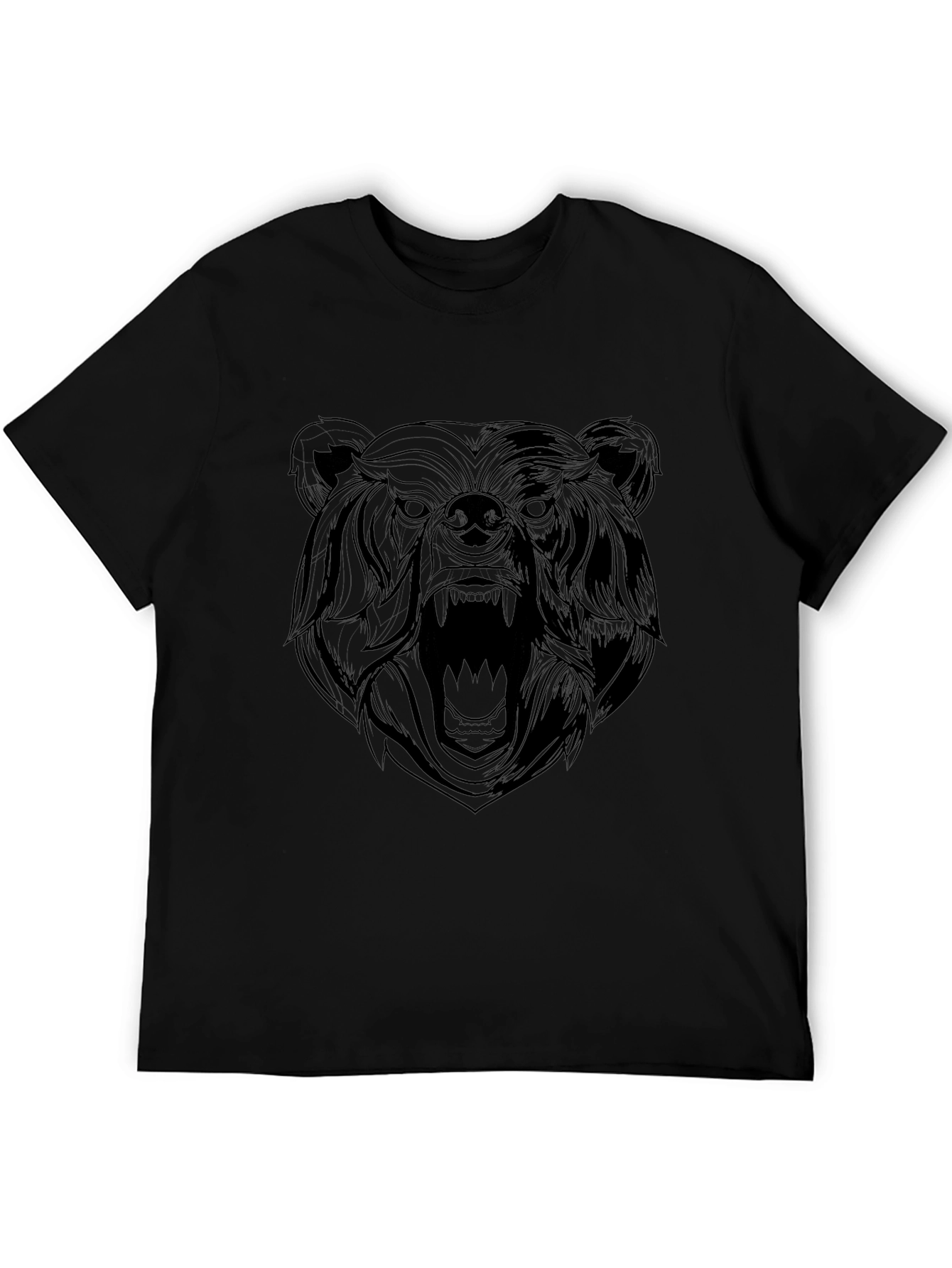 Mens Black Graphic Tee - Roaring Bear Design
