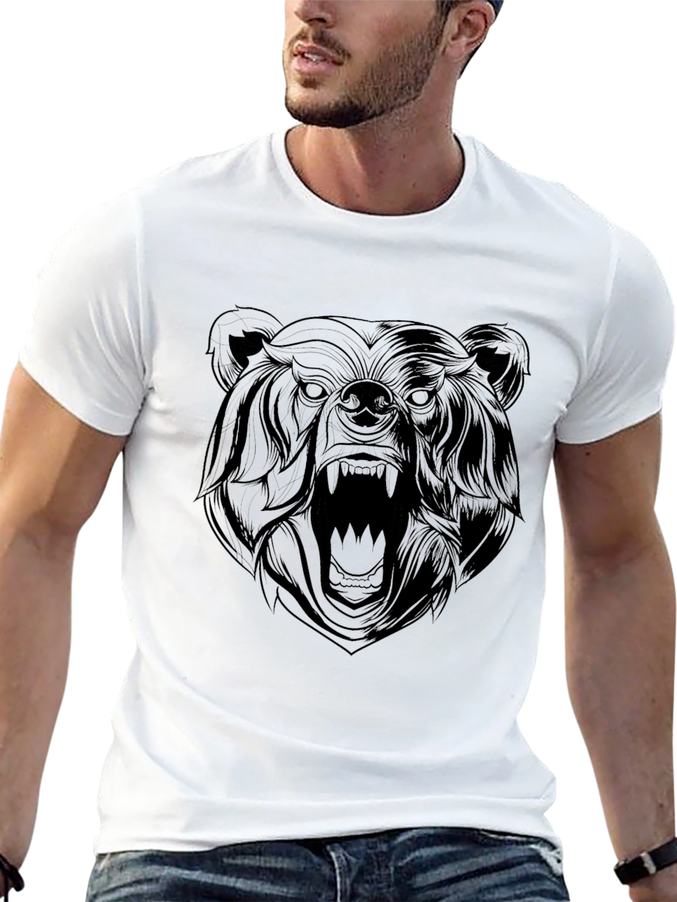 Mens Black Graphic Tee - Roaring Bear Design