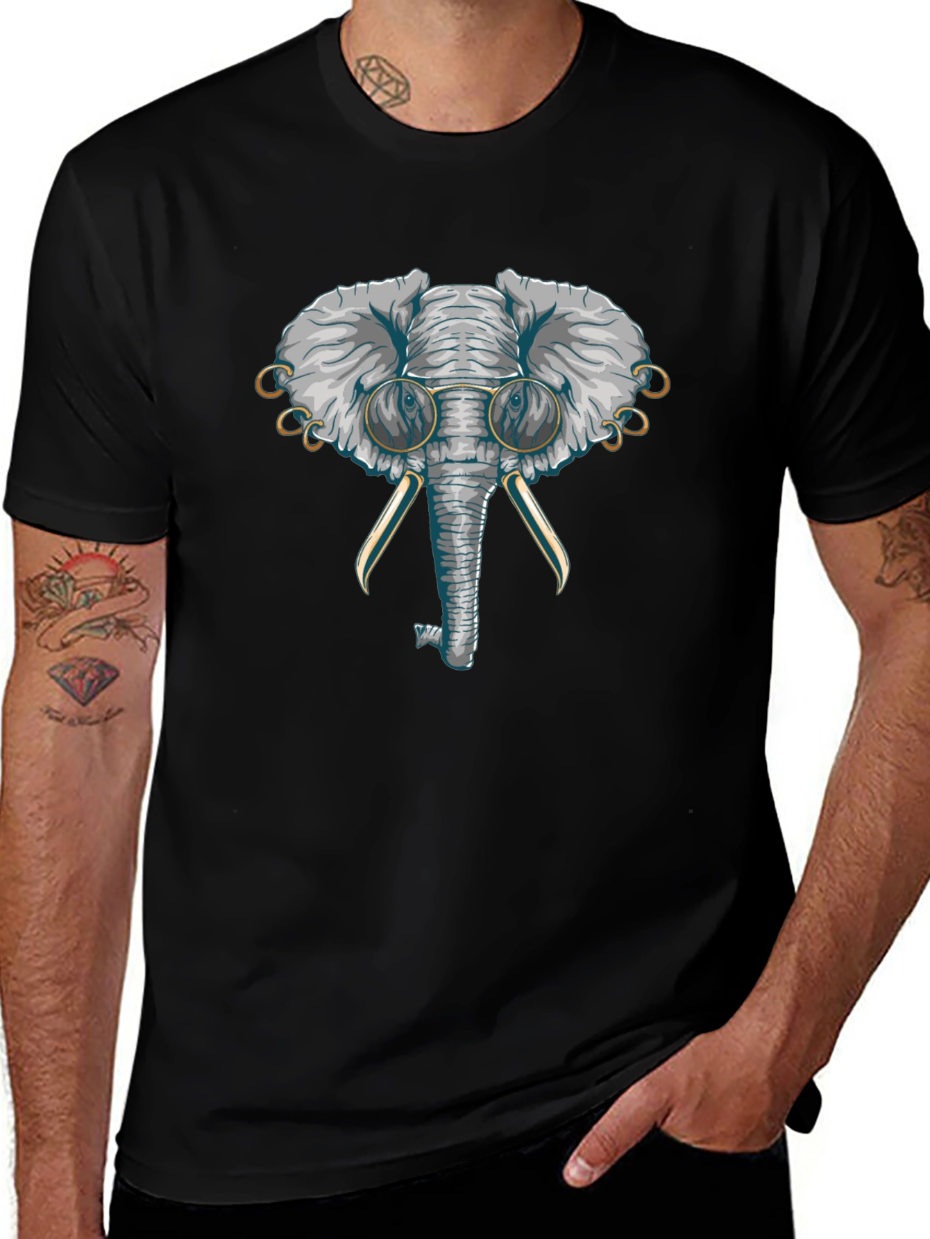Elephant with Glasses Graphic T-Shirt