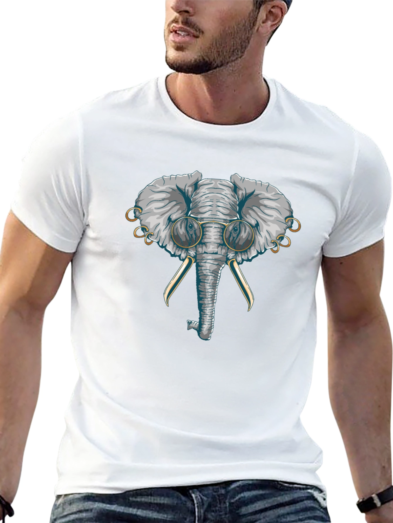 Elephant with Glasses Graphic T-Shirt