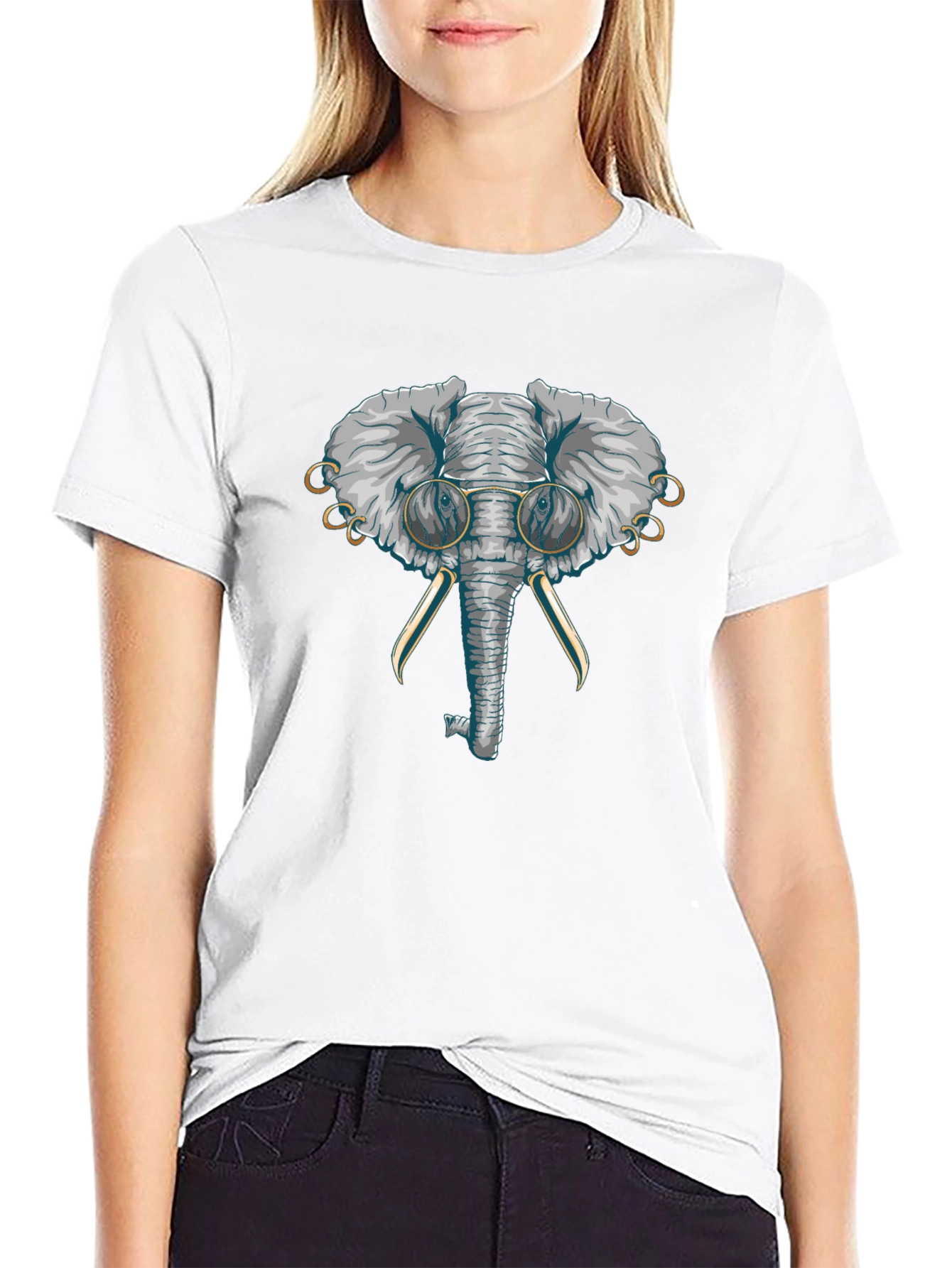 Elephant with Glasses Graphic T-Shirt