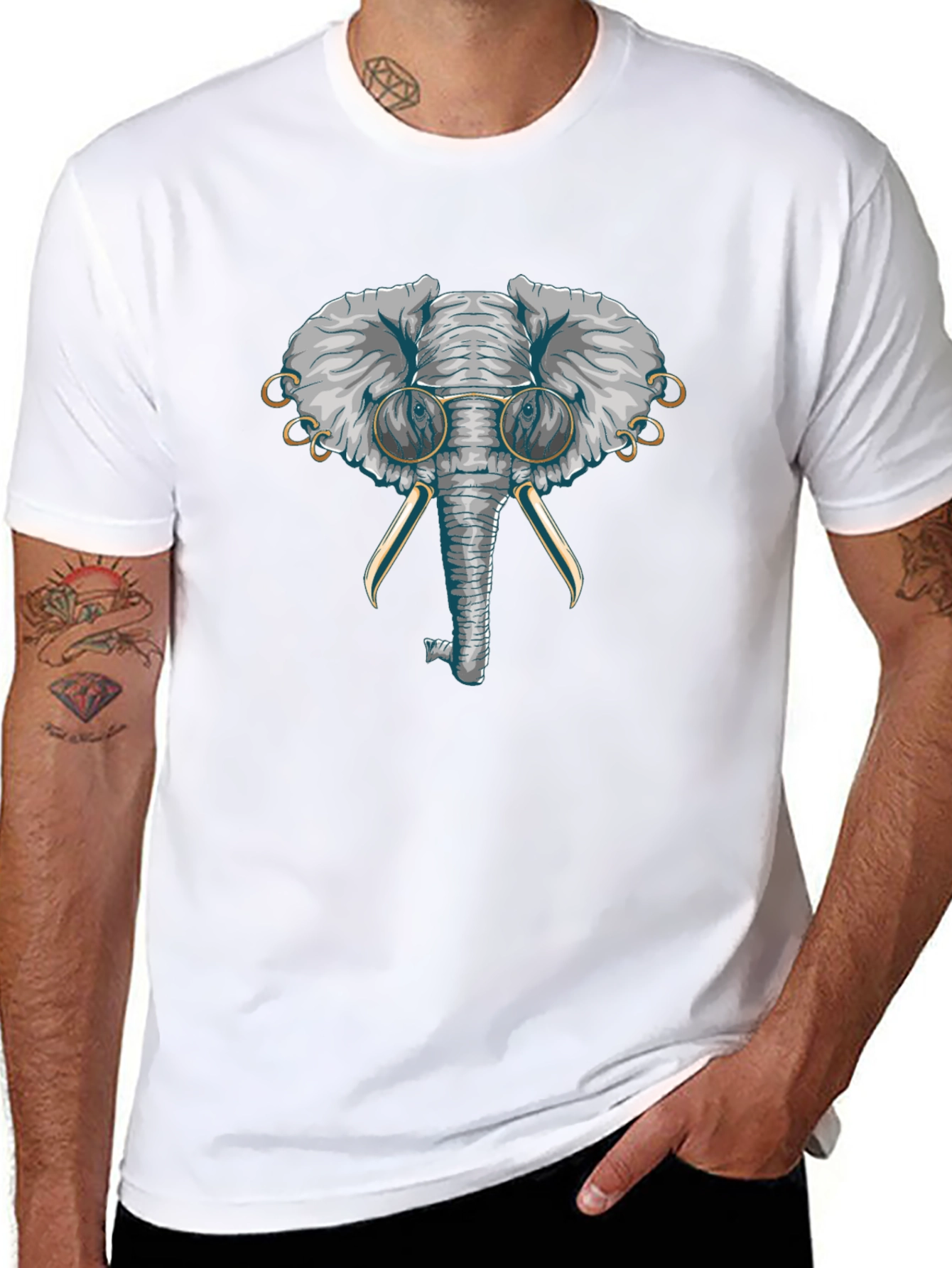 Elephant with Glasses Graphic T-Shirt