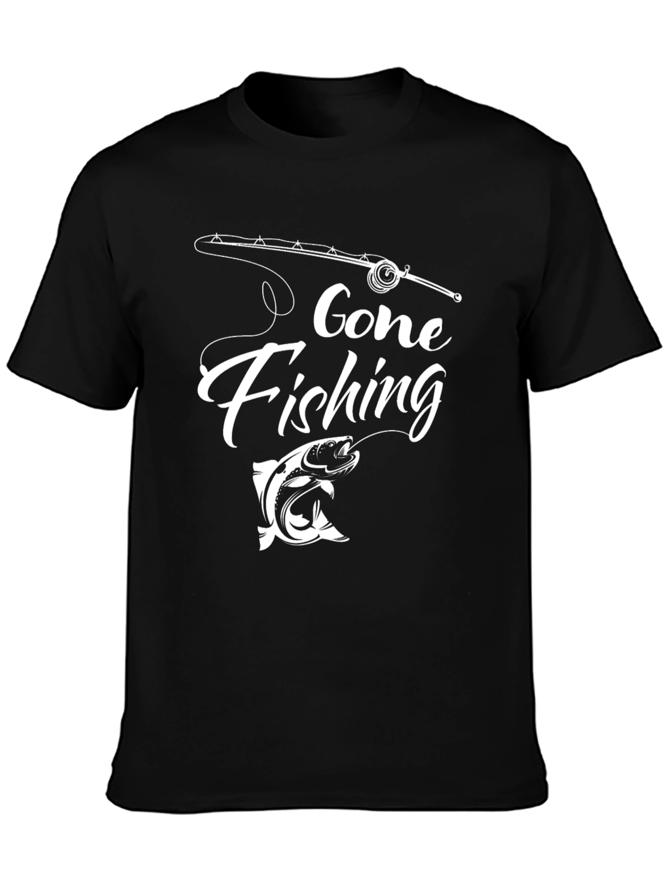 Gone Fishing Graphic Tee - Black Cotton T-Shirt