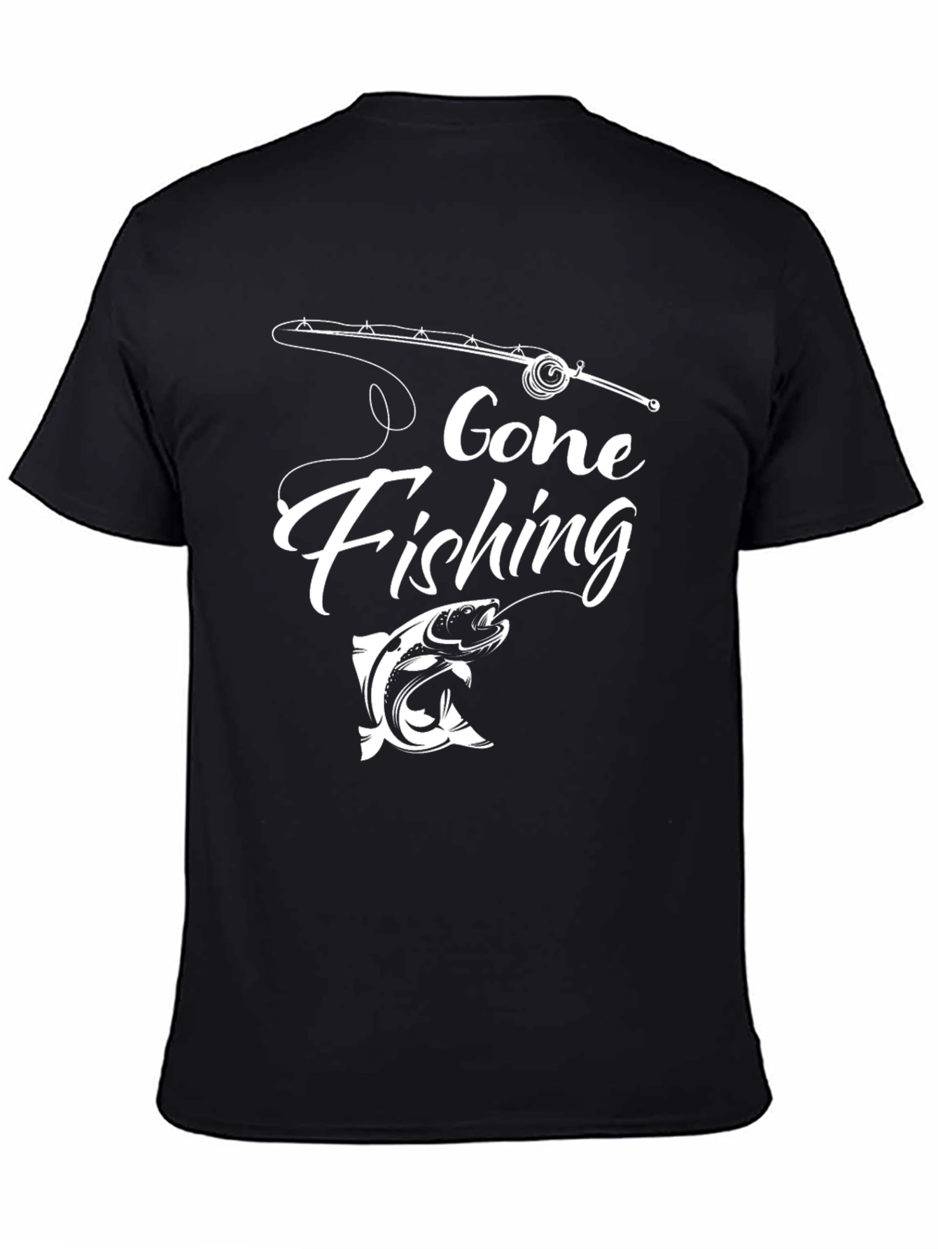 Gone Fishing Graphic Tee - Black Cotton T-Shirt