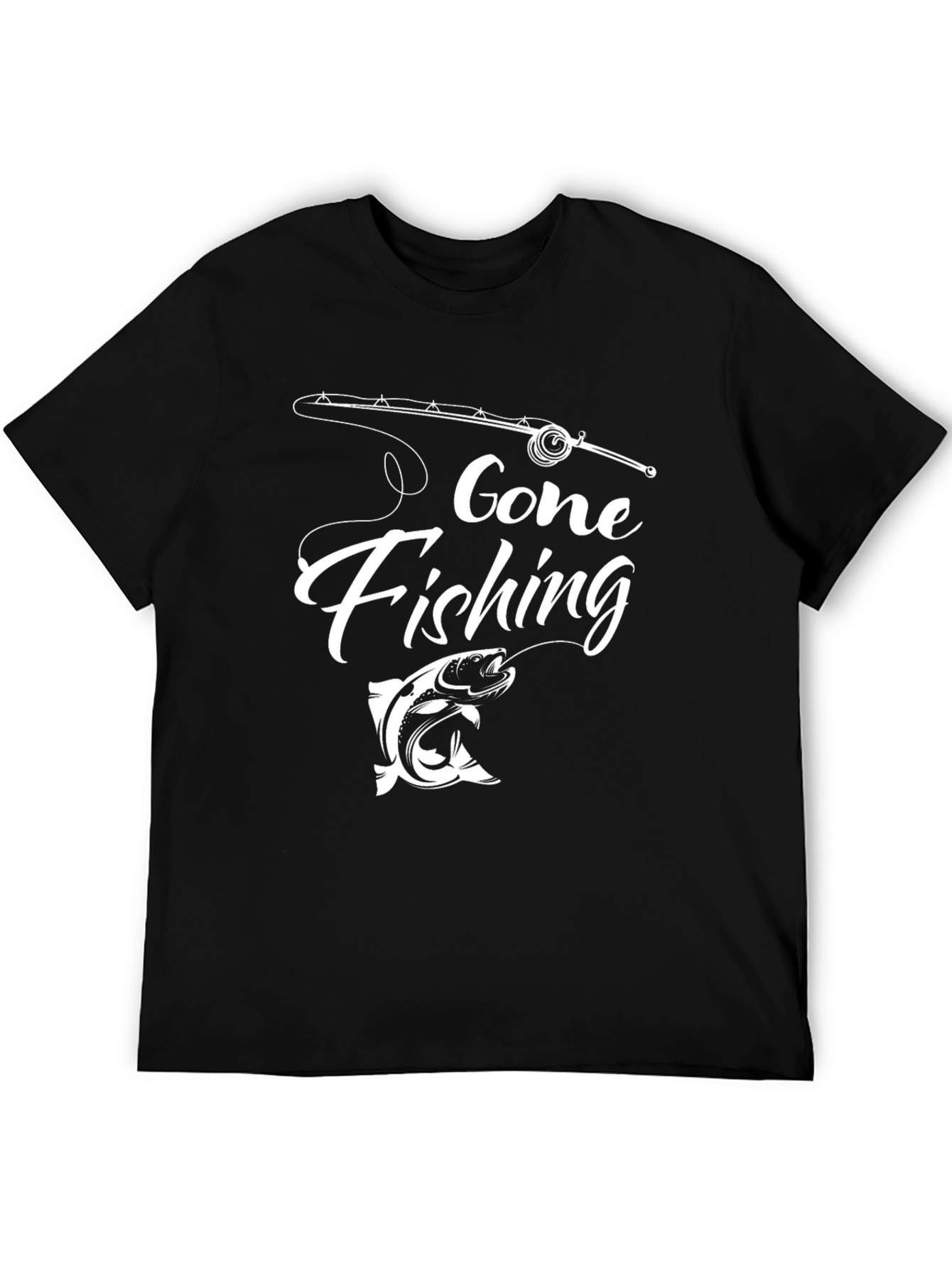 Gone Fishing Graphic Tee - Black Cotton T-Shirt