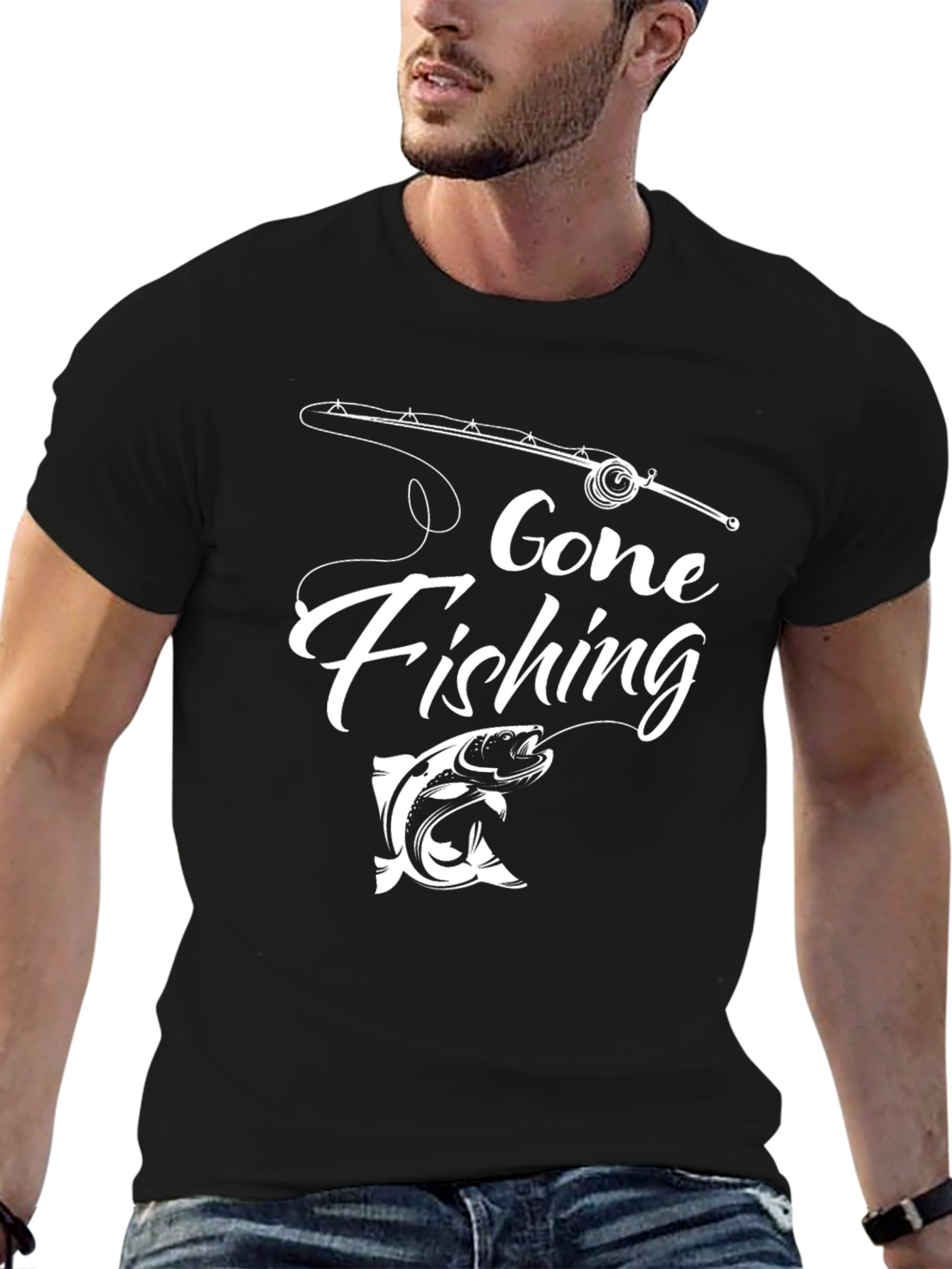 Gone Fishing Graphic Tee - Black Cotton T-Shirt