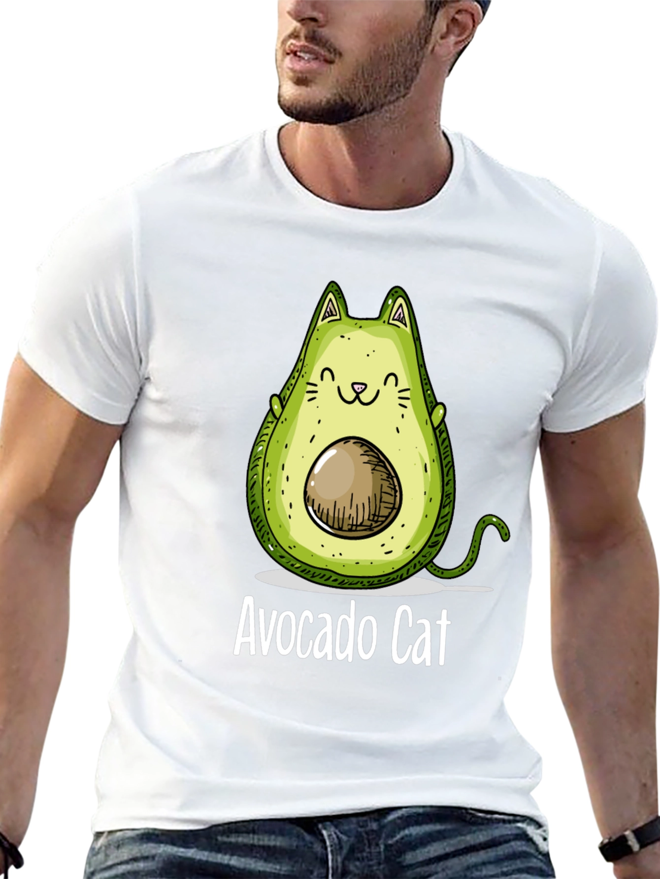Avocado Cat Graphic Tee - Unique & Funny T-Shirt