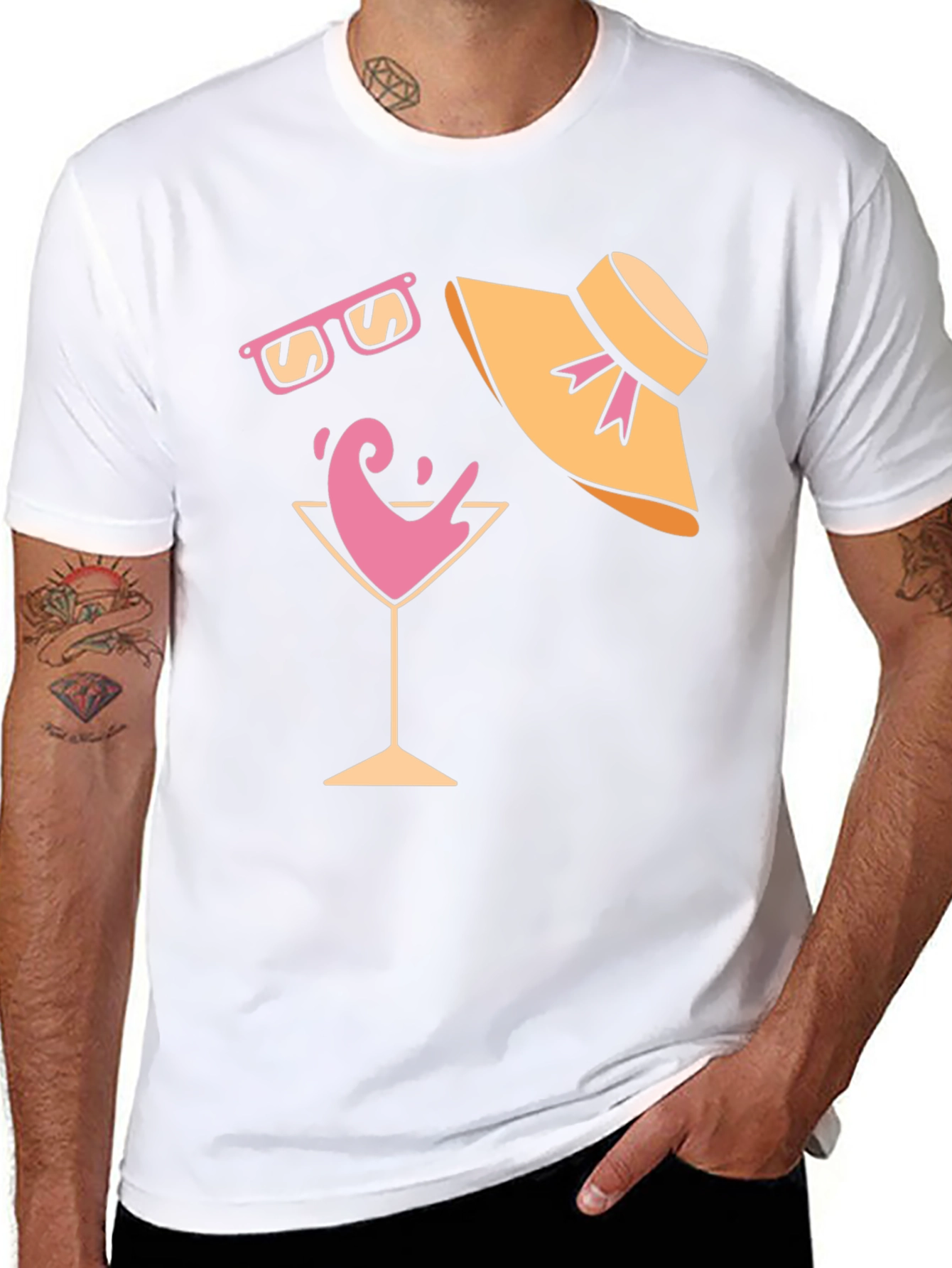 Summer Fun Graphic Tee - Martini Sunglasses & Hat