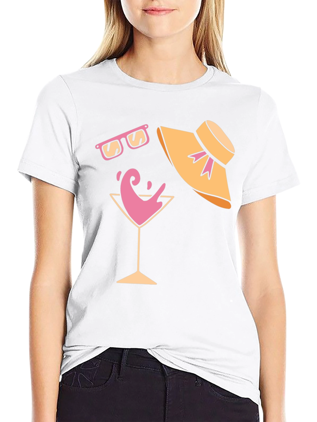 Summer Fun Graphic Tee - Martini Sunglasses & Hat