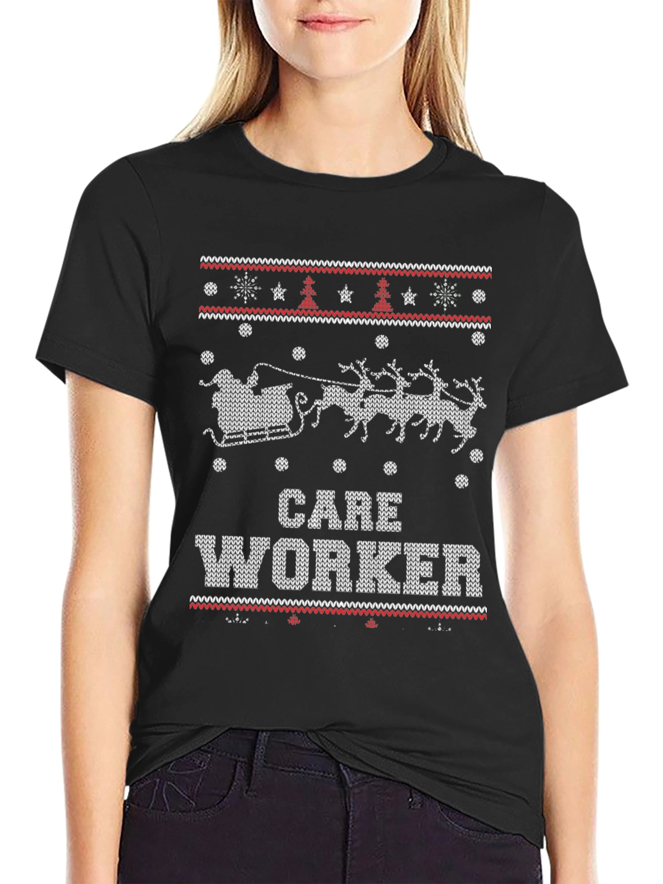 Care Worker Christmas Sweater Pattern T-Shirt