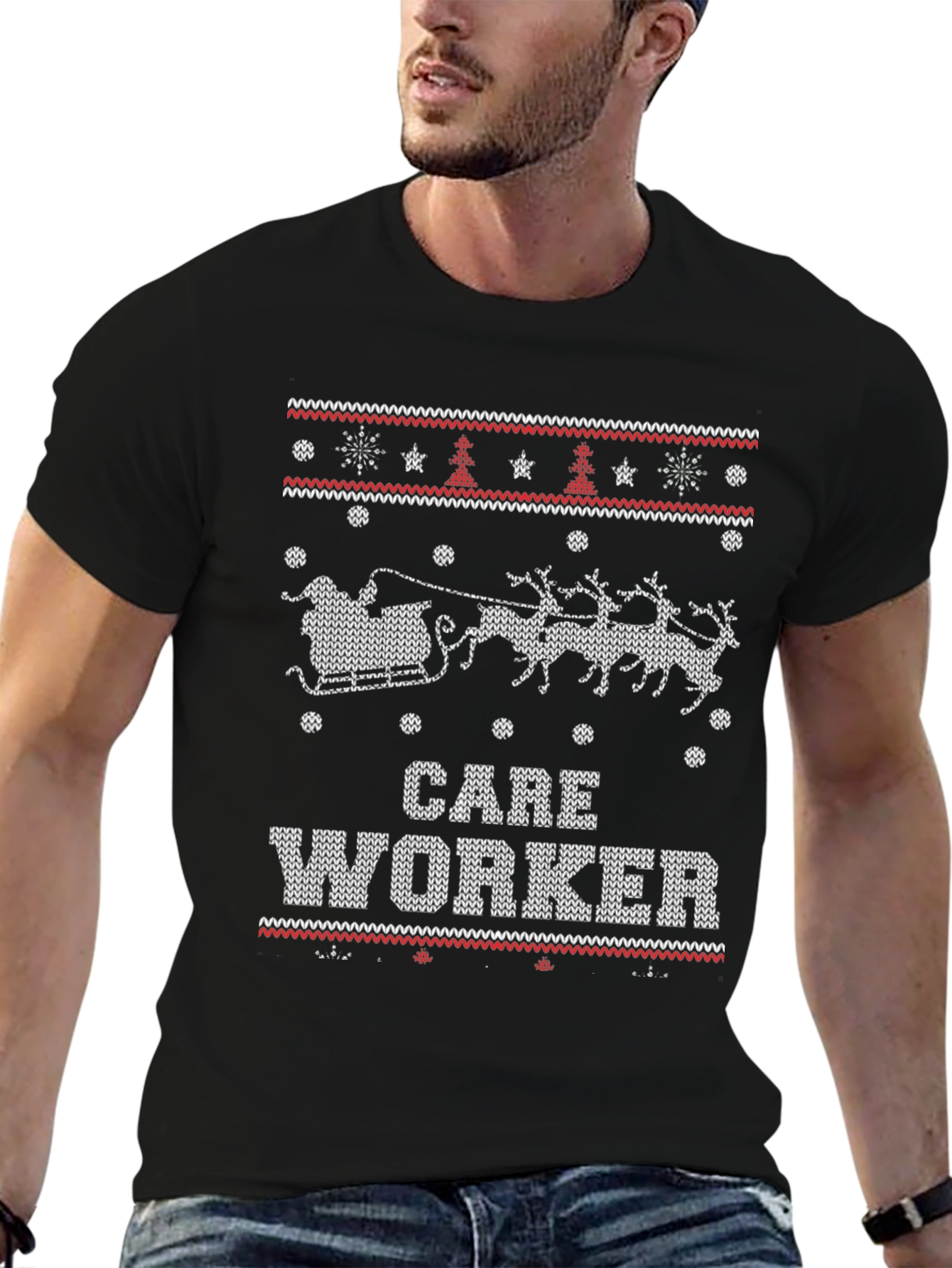 Care Worker Christmas Sweater Pattern T-Shirt
