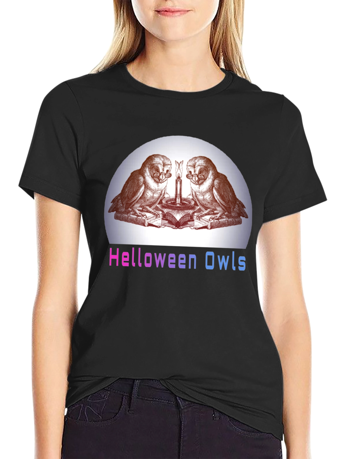 Helloween Owls Graphic T-Shirt - Unique Spooky Design