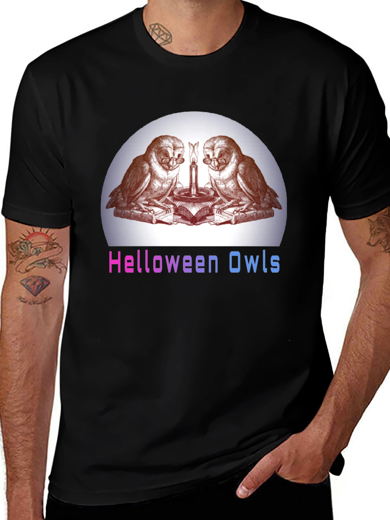 Helloween Owls Graphic T-Shirt - Unique Spooky Design