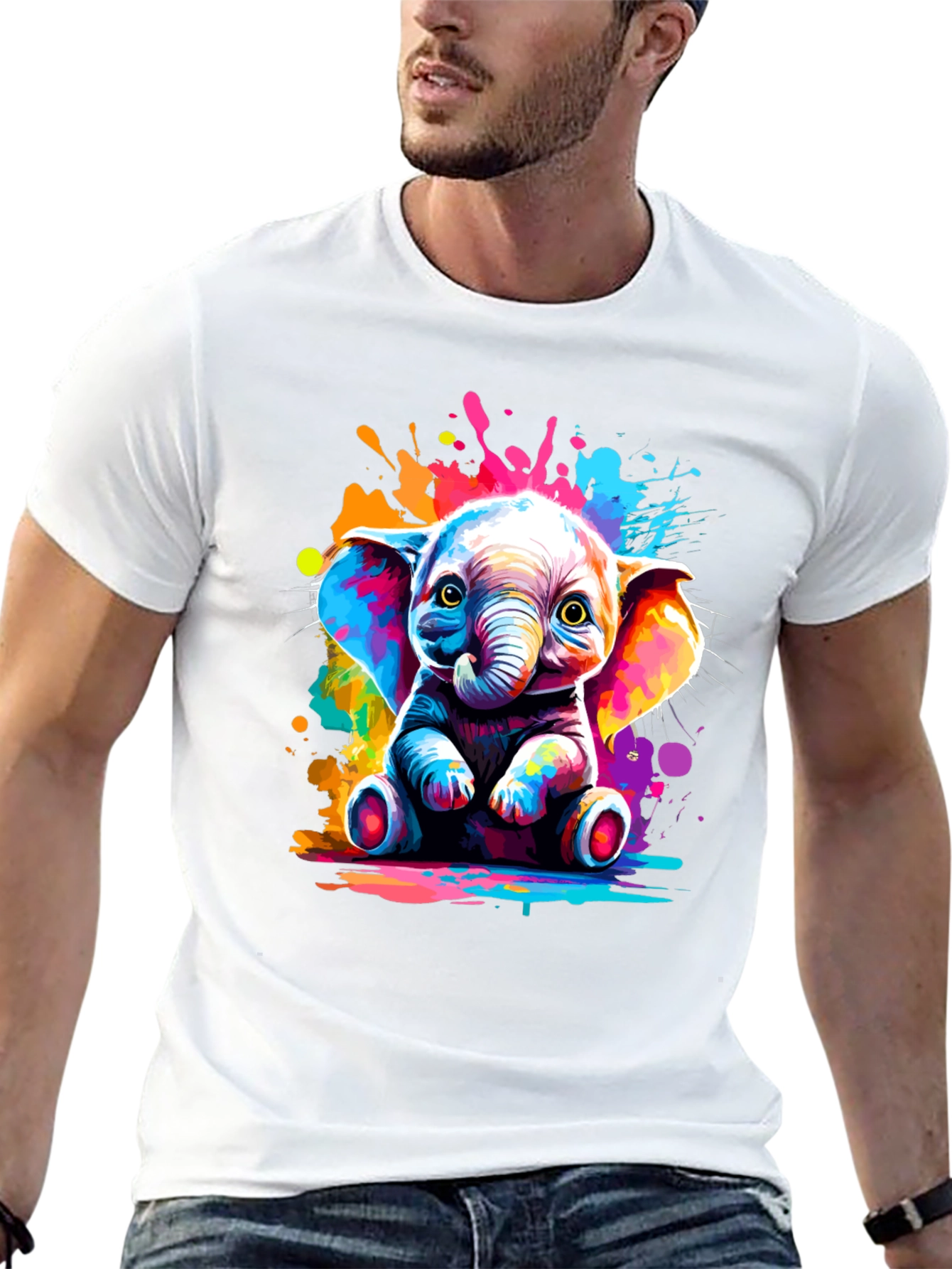 Vibrant Elephant Graphic Tee - Unisex Black T-Shirt