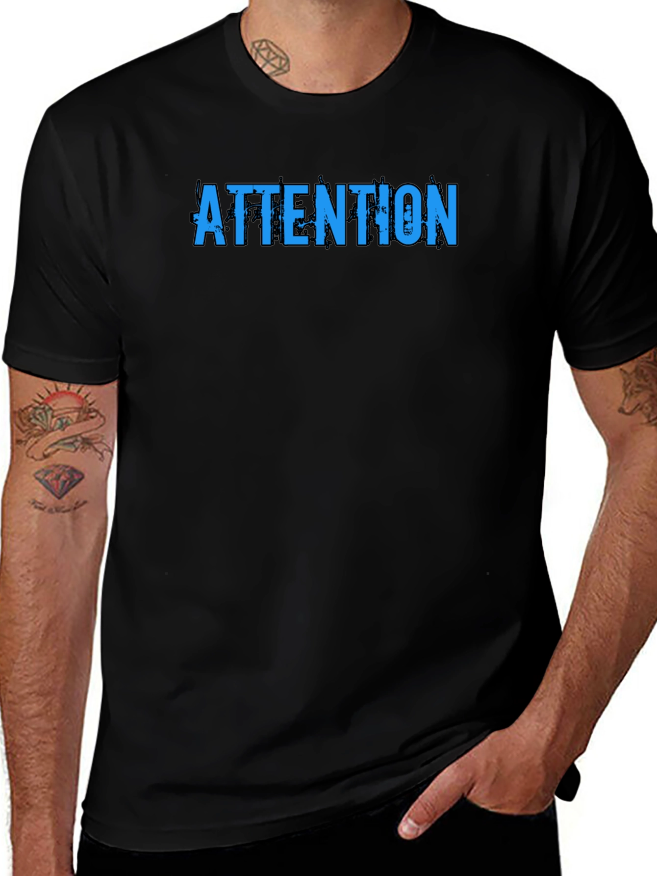 Attention Graphic Tee - Trendy Black T-Shirt