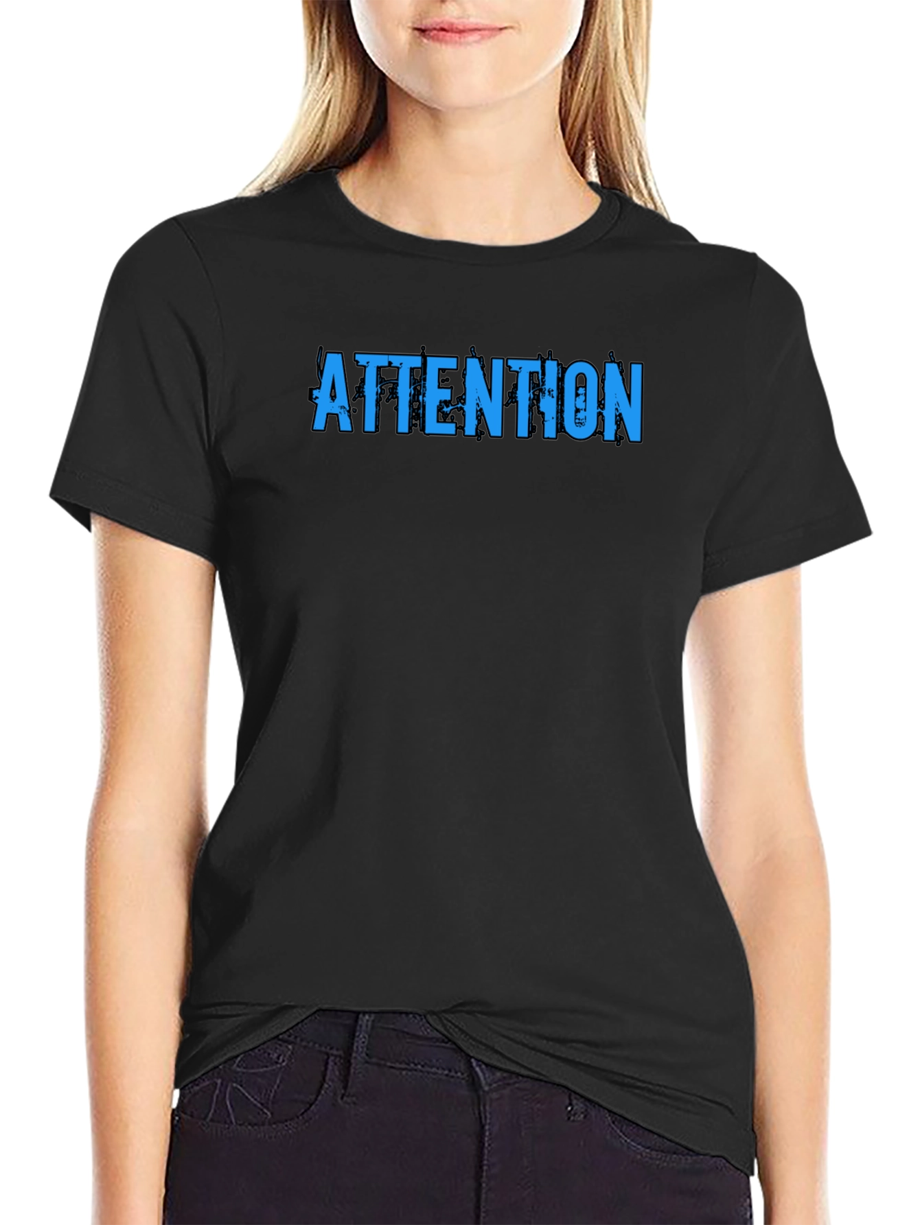 Attention Graphic Tee - Trendy Black T-Shirt