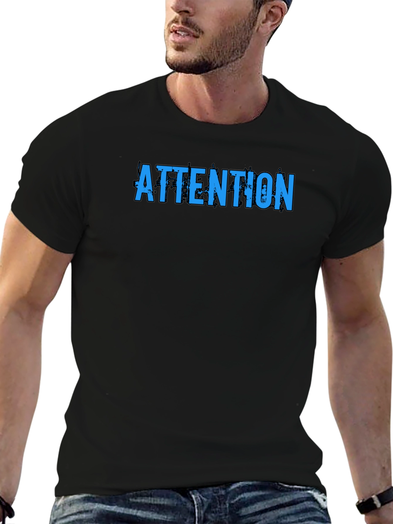 Attention Graphic Tee - Trendy Black T-Shirt