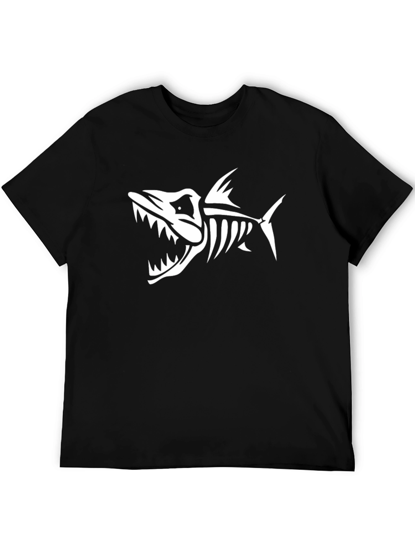 Cool Skeleton Fish Graphic T-Shirt - Black