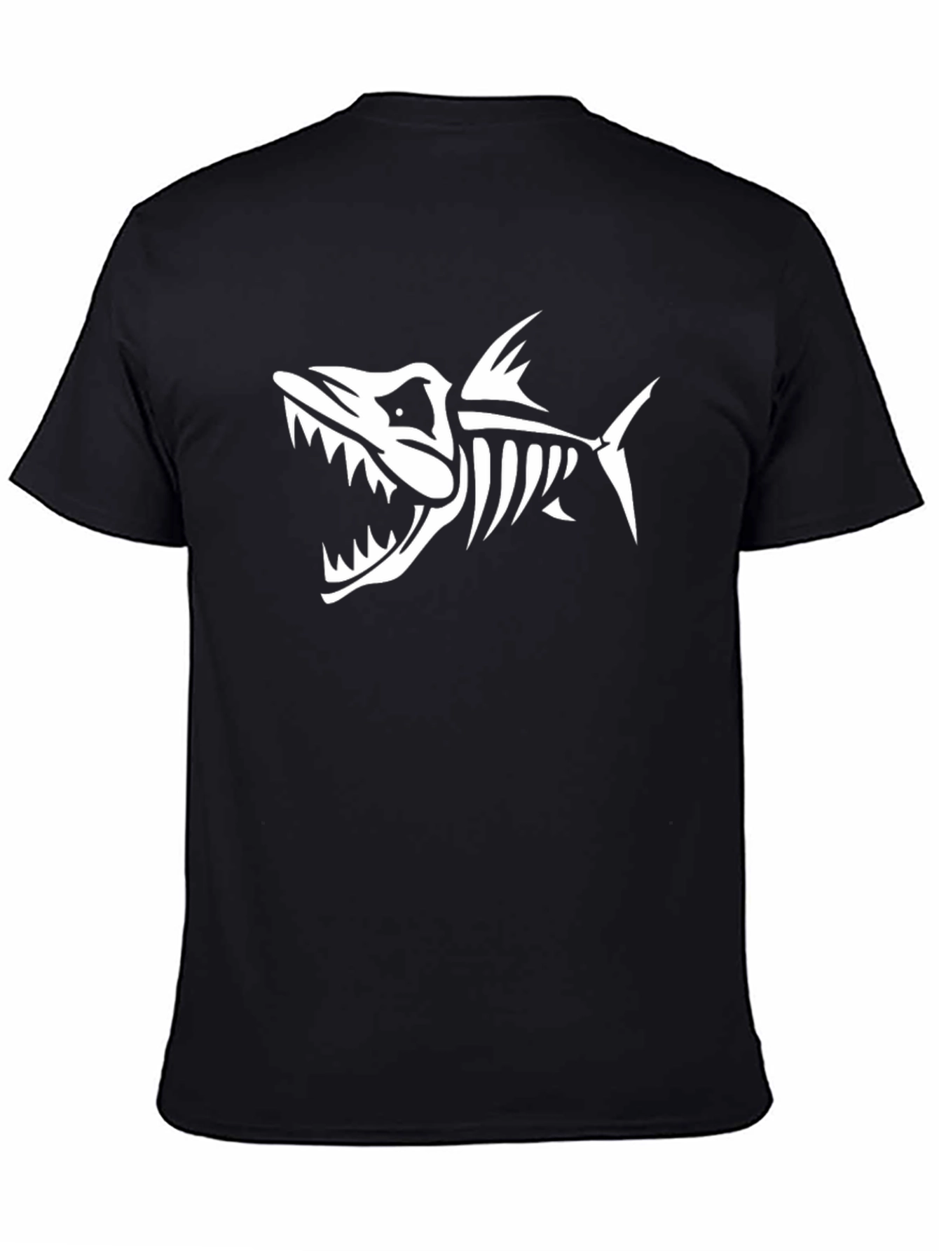 Cool Skeleton Fish Graphic T-Shirt - Black