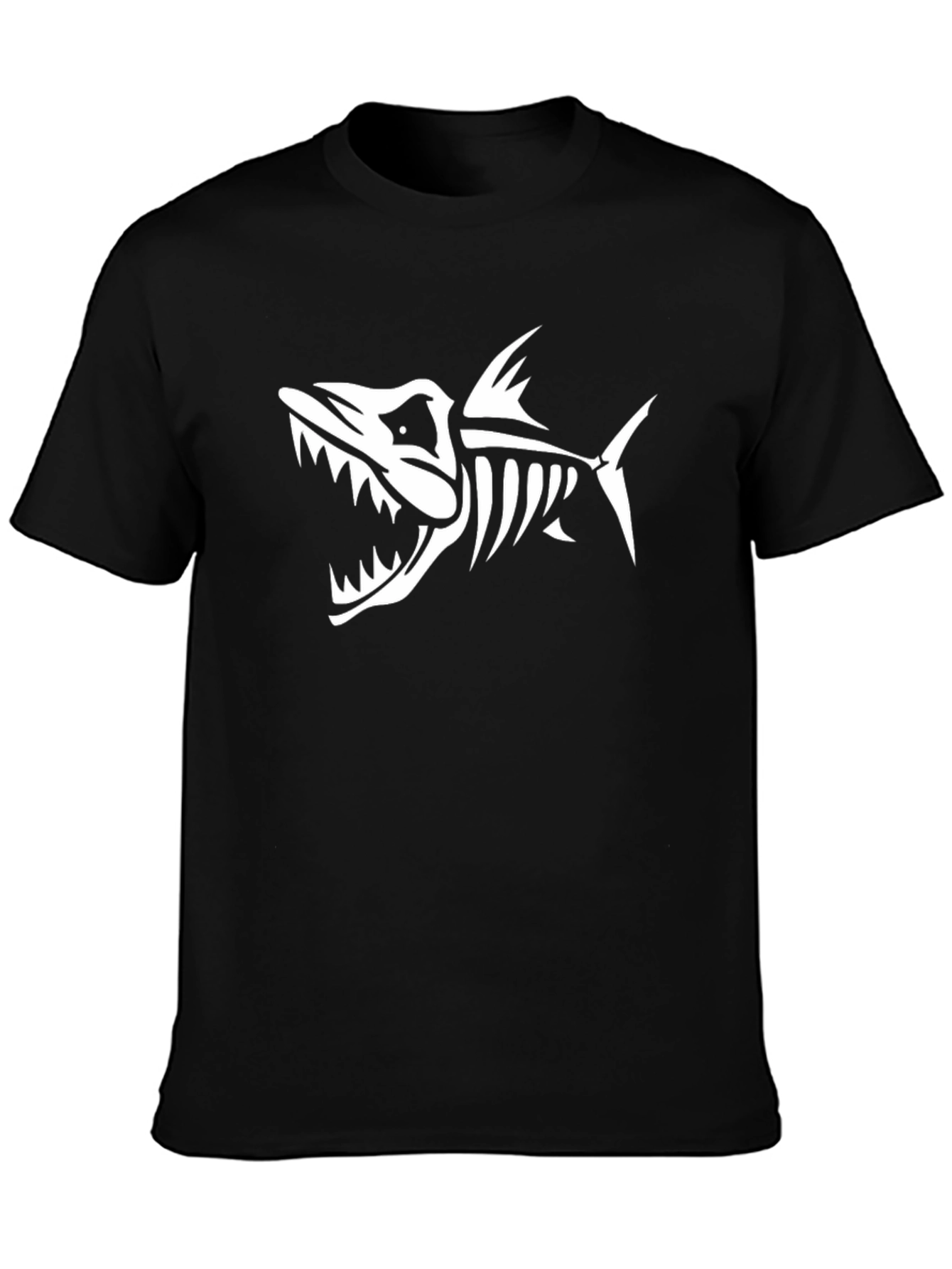 Cool Skeleton Fish Graphic T-Shirt - Black