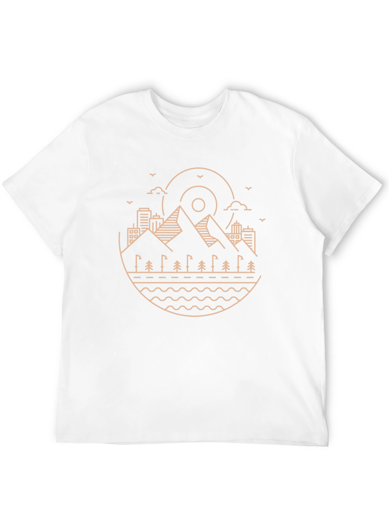 Minimalist Mountain Scene Black T-Shirt