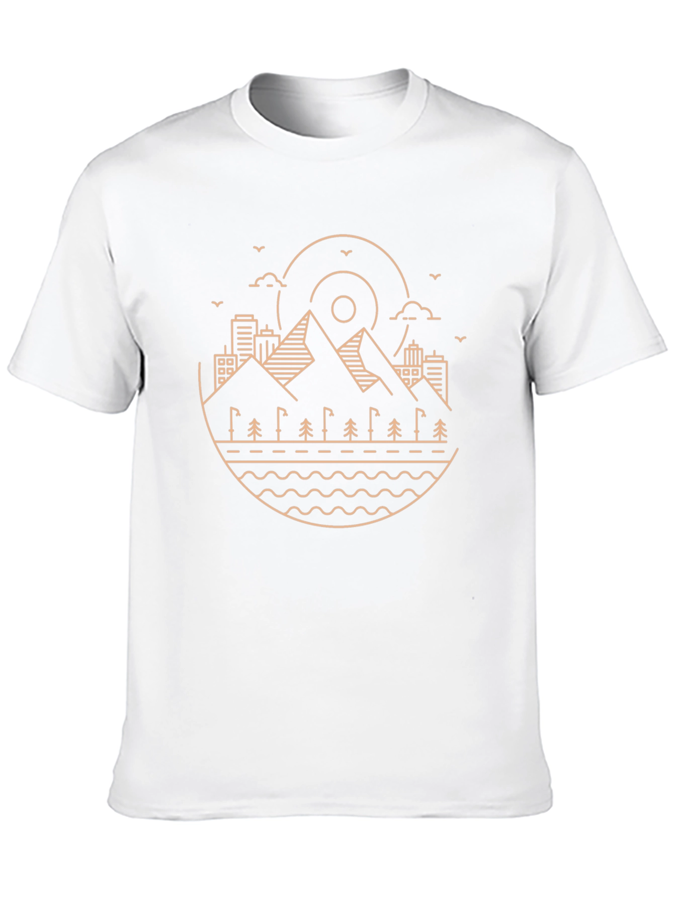Minimalist Mountain Scene Black T-Shirt
