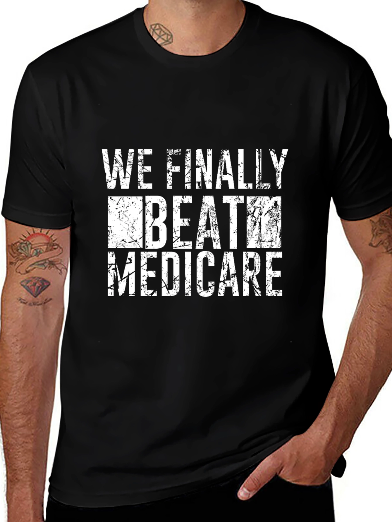 We Beat Medicare Graphic Tee - Black Cotton T-Shirt