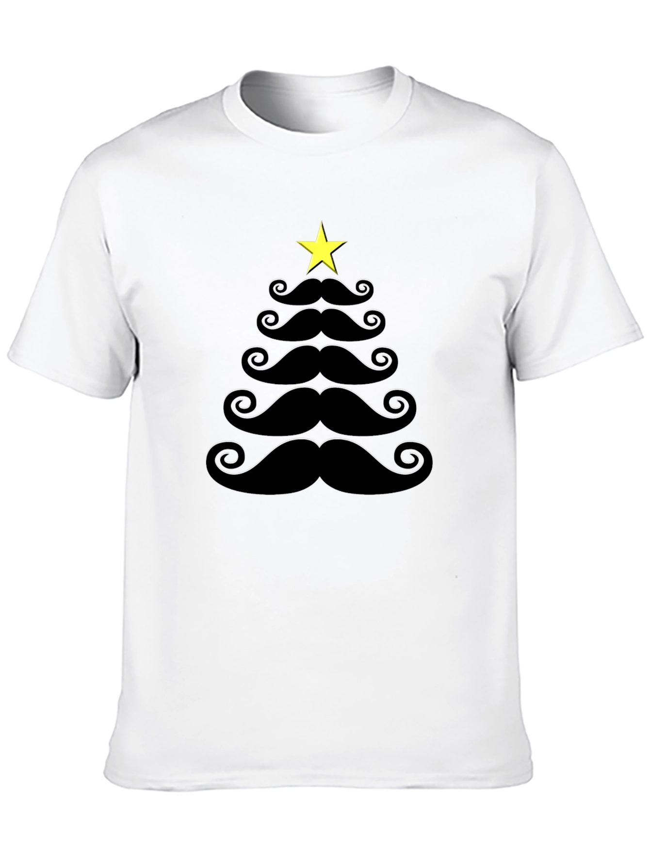 Mustache Christmas Tree Black T-Shirt