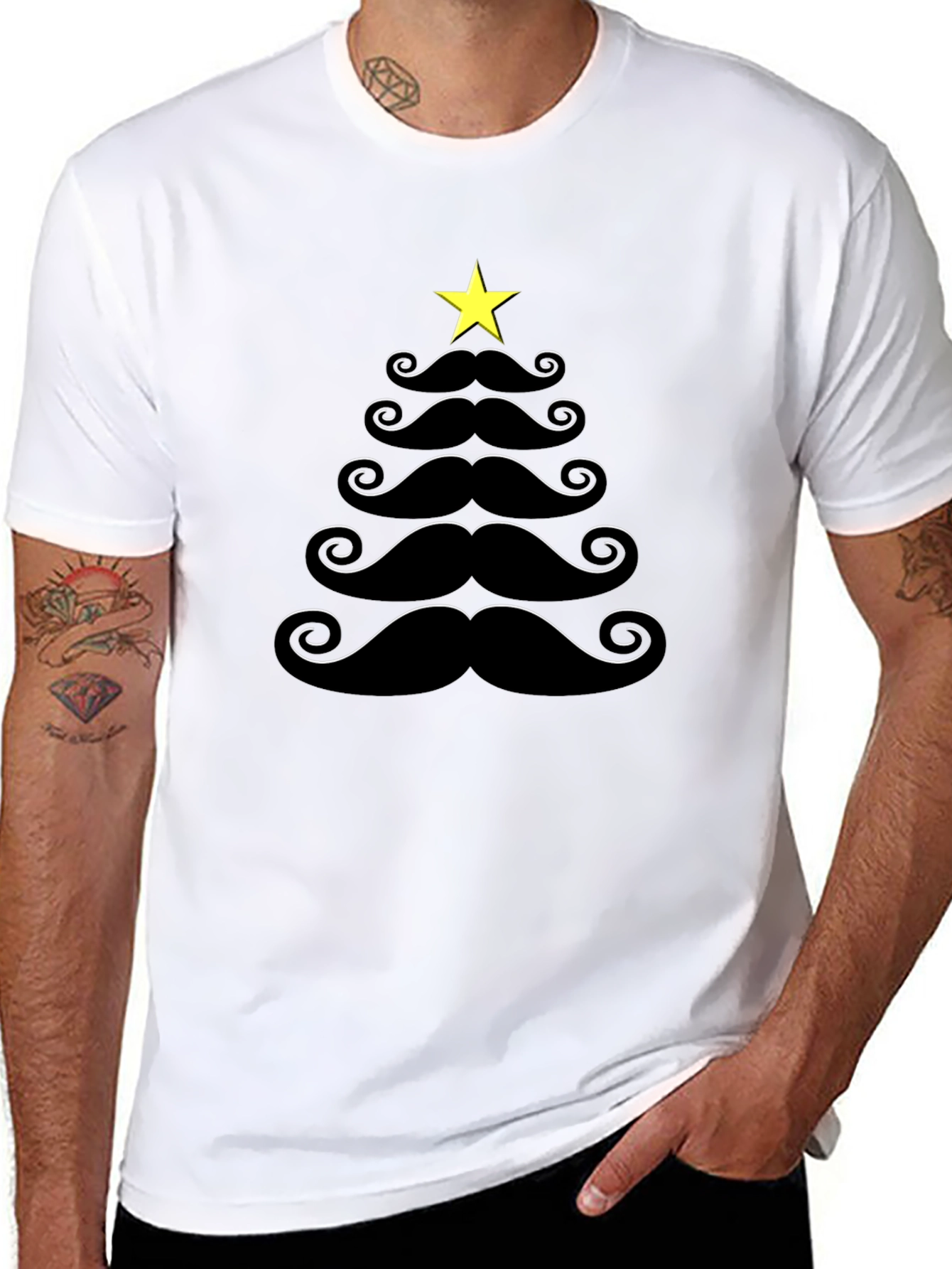 Mustache Christmas Tree Black T-Shirt