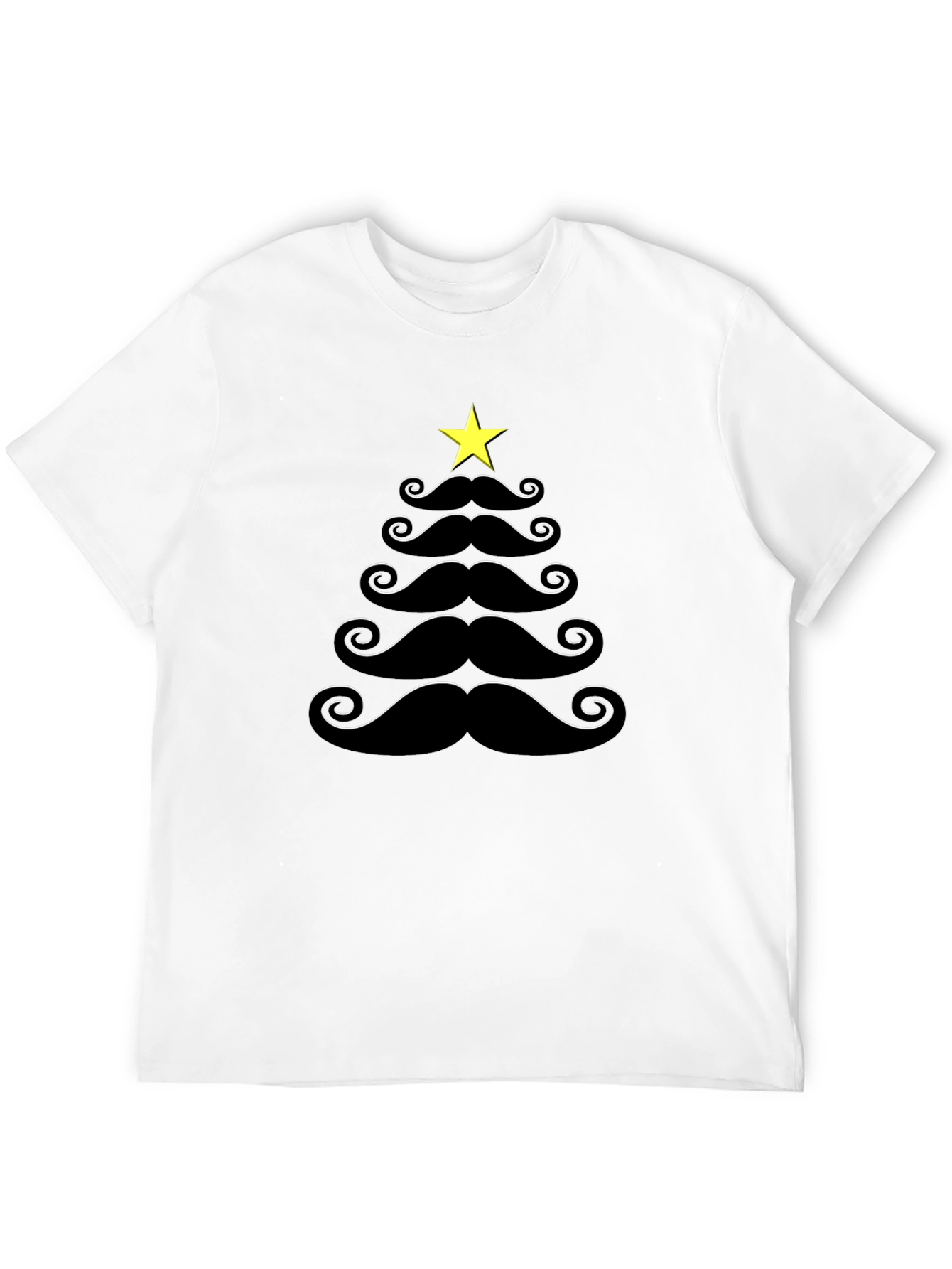 Mustache Christmas Tree Black T-Shirt