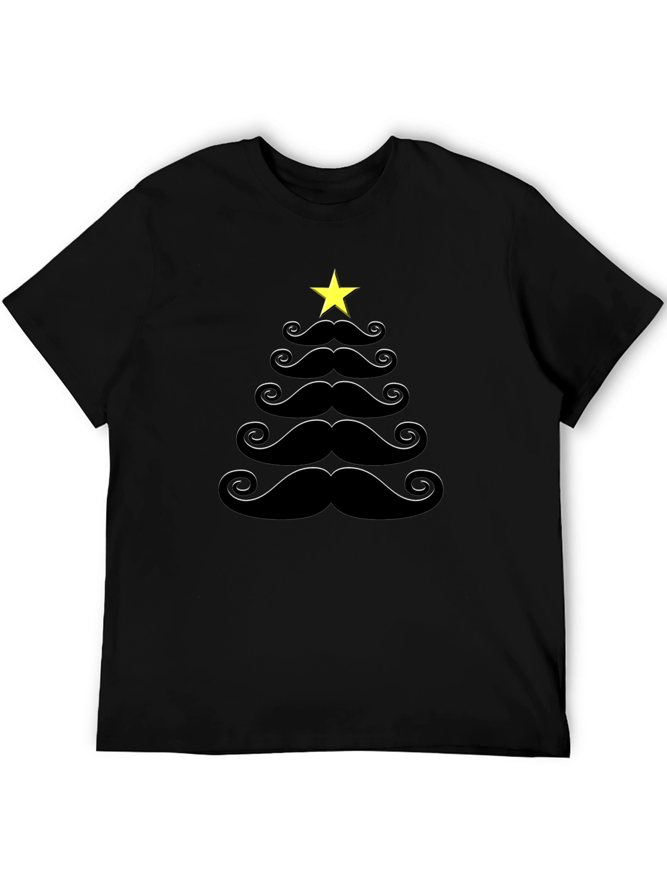 Mustache Christmas Tree Black T-Shirt