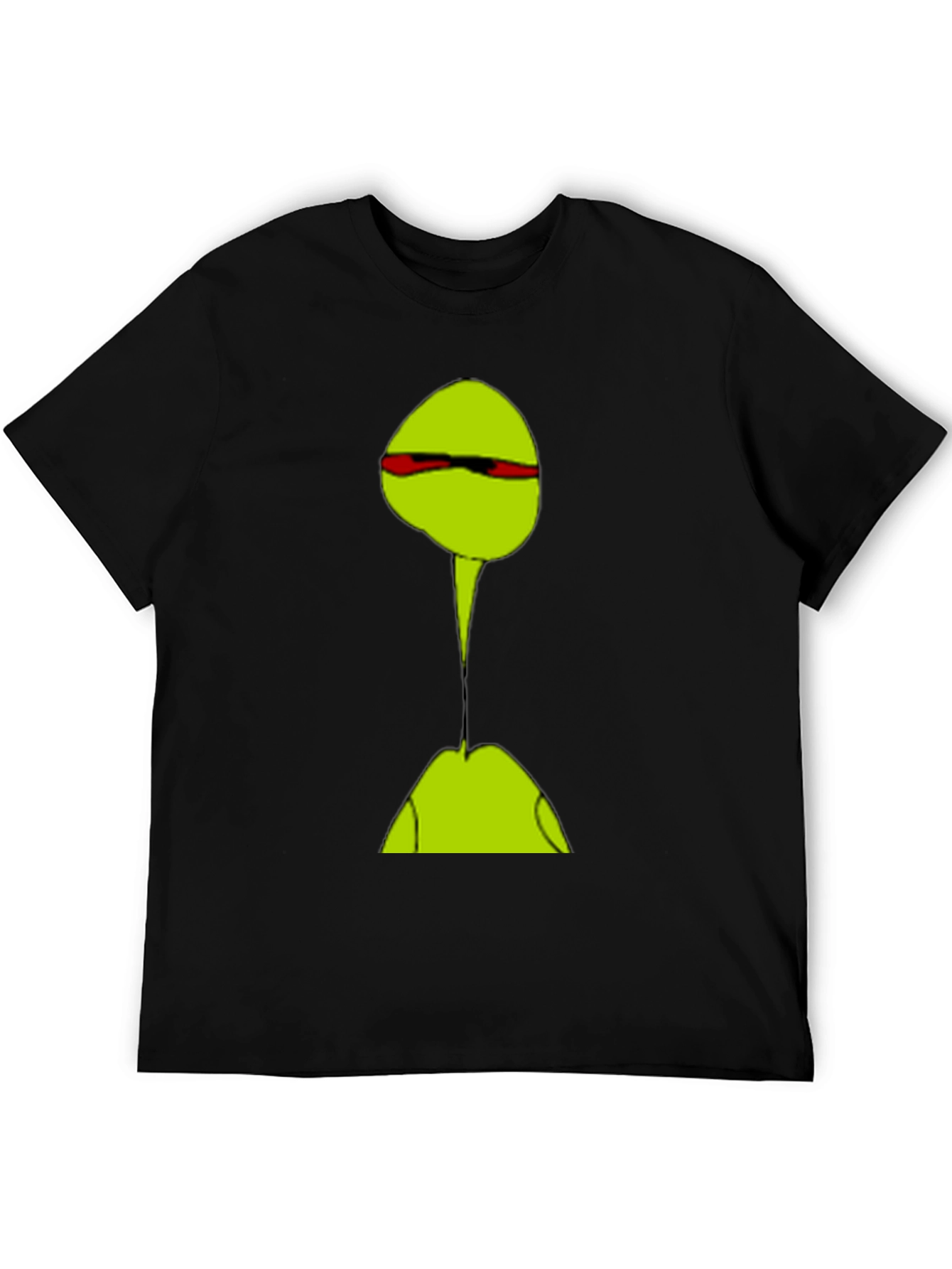 Abstract Green Character T-Shirt - Casual Black Tee