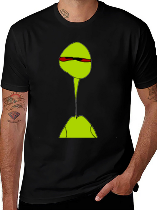 Abstract Green Character T-Shirt - Casual Black Tee