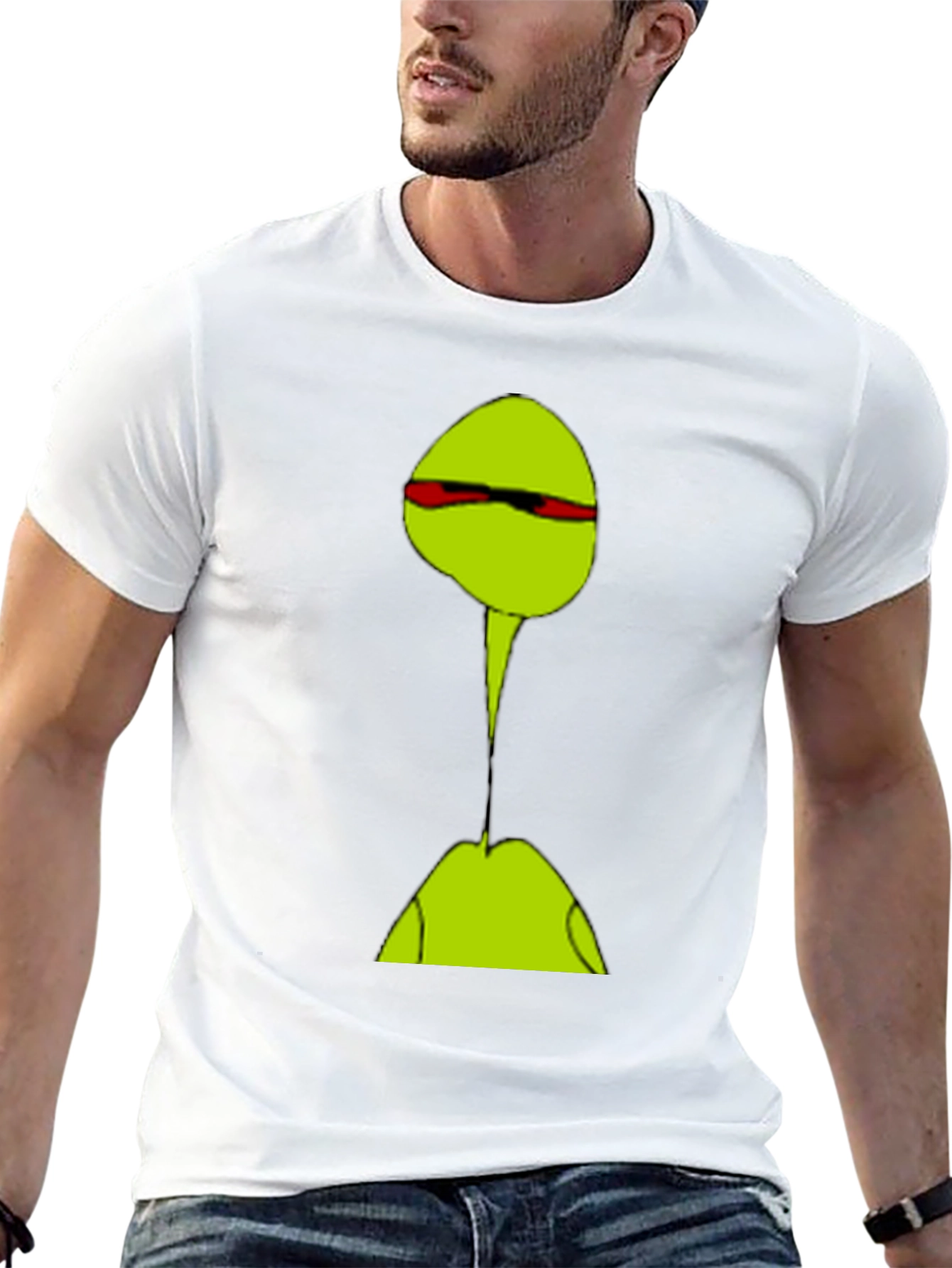 Abstract Green Character T-Shirt - Casual Black Tee